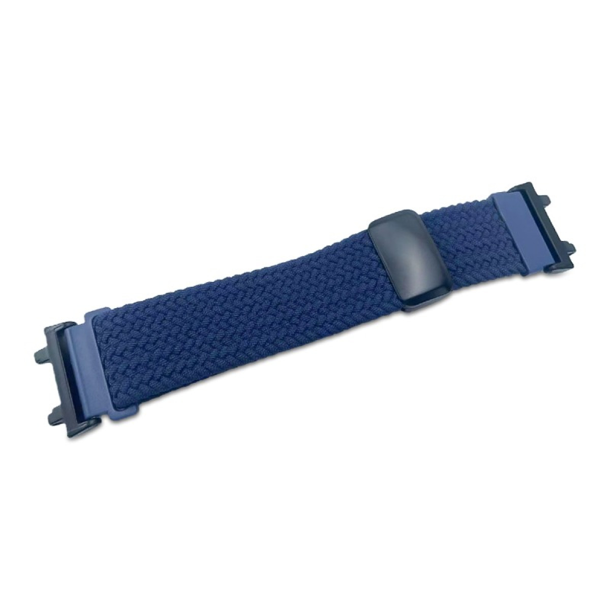 Dunkelblaues Stoffarmband mit schwarzem Verschluss und blauen Anschlüssen.