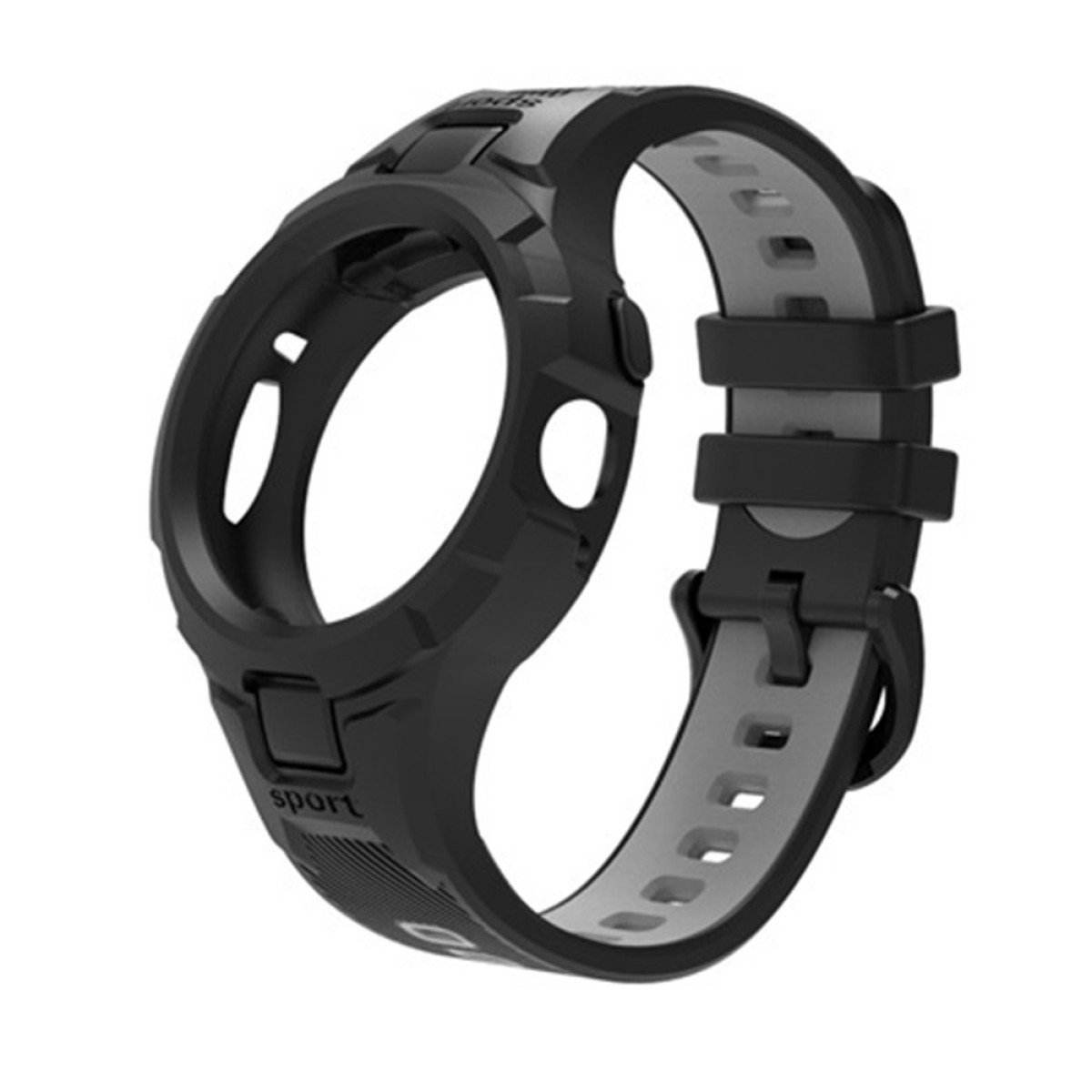 Cinturino sportivo nero con interno grigio e chiusura a fibbia.