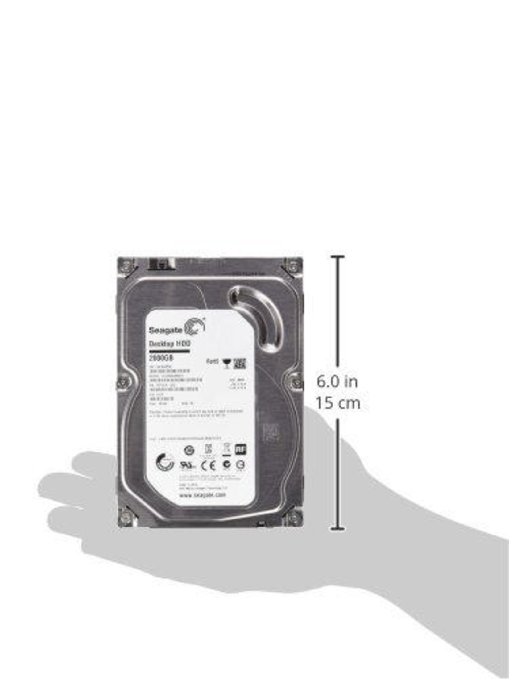 Un hard disk Seagate argentato da 200 GB tenuto da una mano.