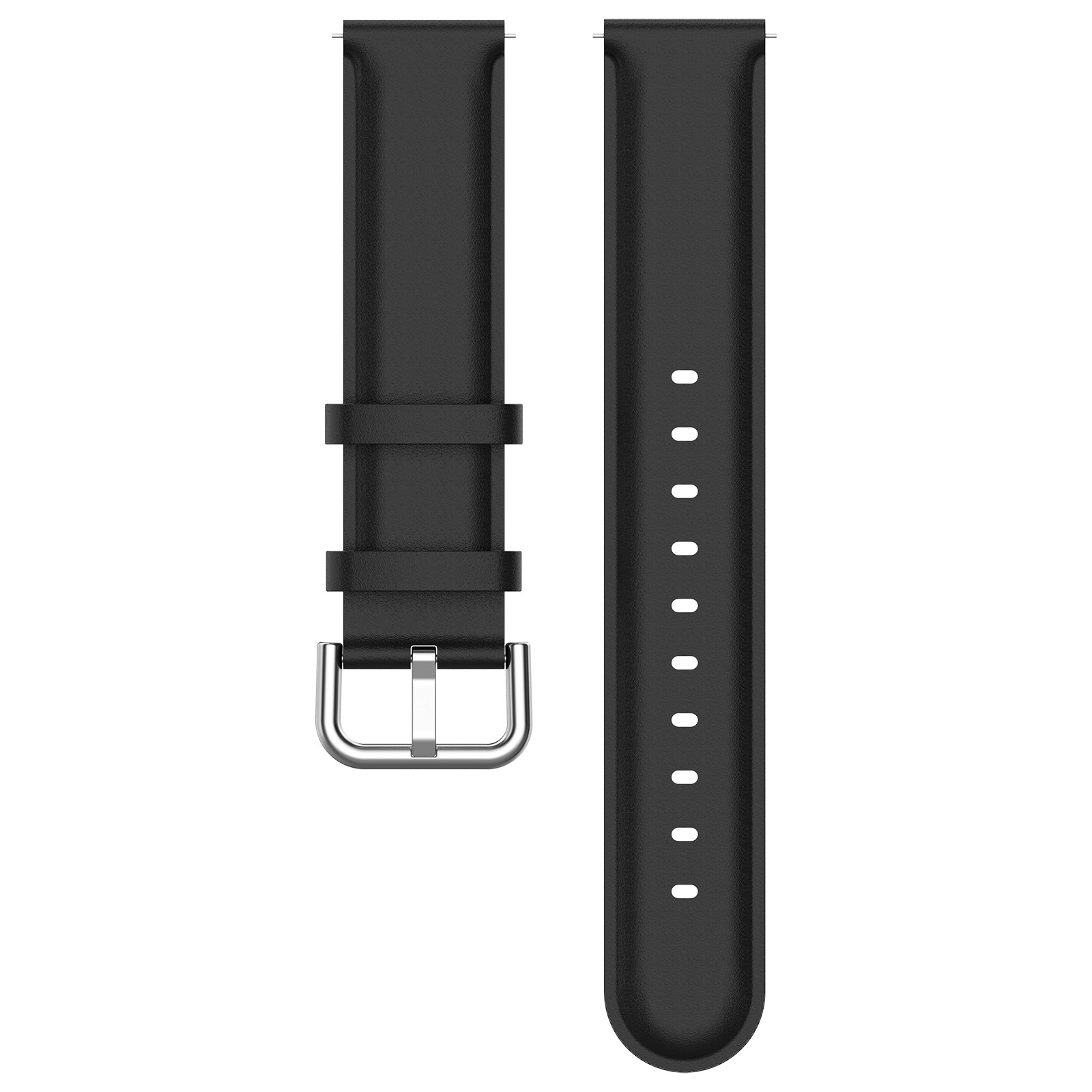Zwei schwarze Uhrenarmbänder mit silberner Schnalle und Lochreihen.