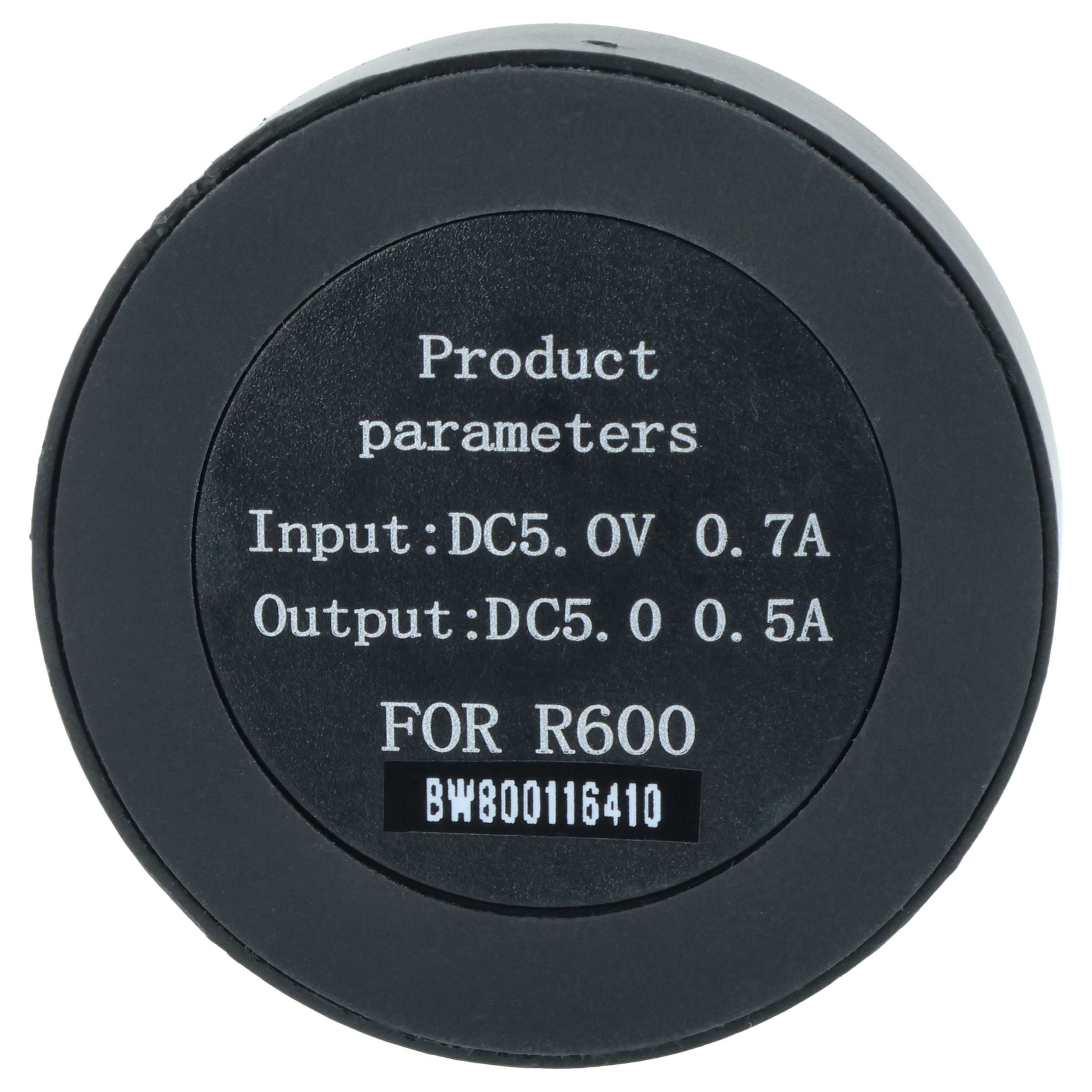 Schwarzer Kreis mit Produktparametern: Eingabe DC5. 0V 0.7A, Ausgabe DC5. 0 0.5A.