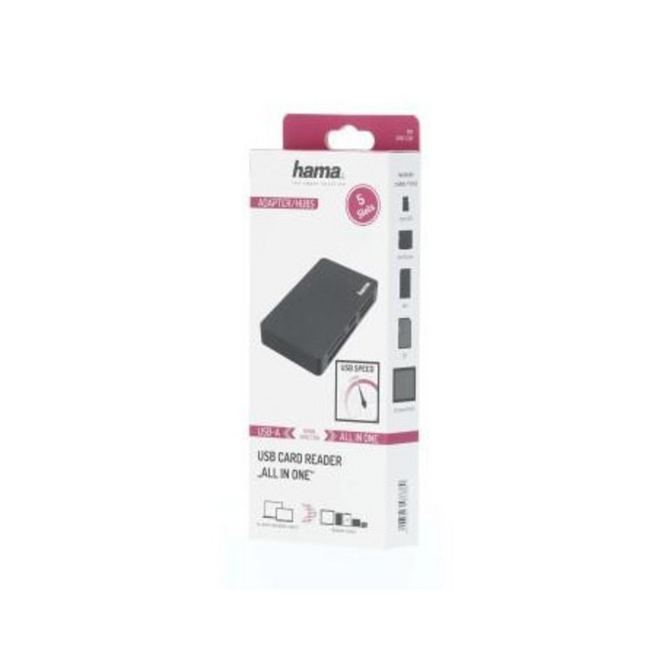 Opakowanie czytnika kart USB Hama "wszystko w jednym" z ikonami.