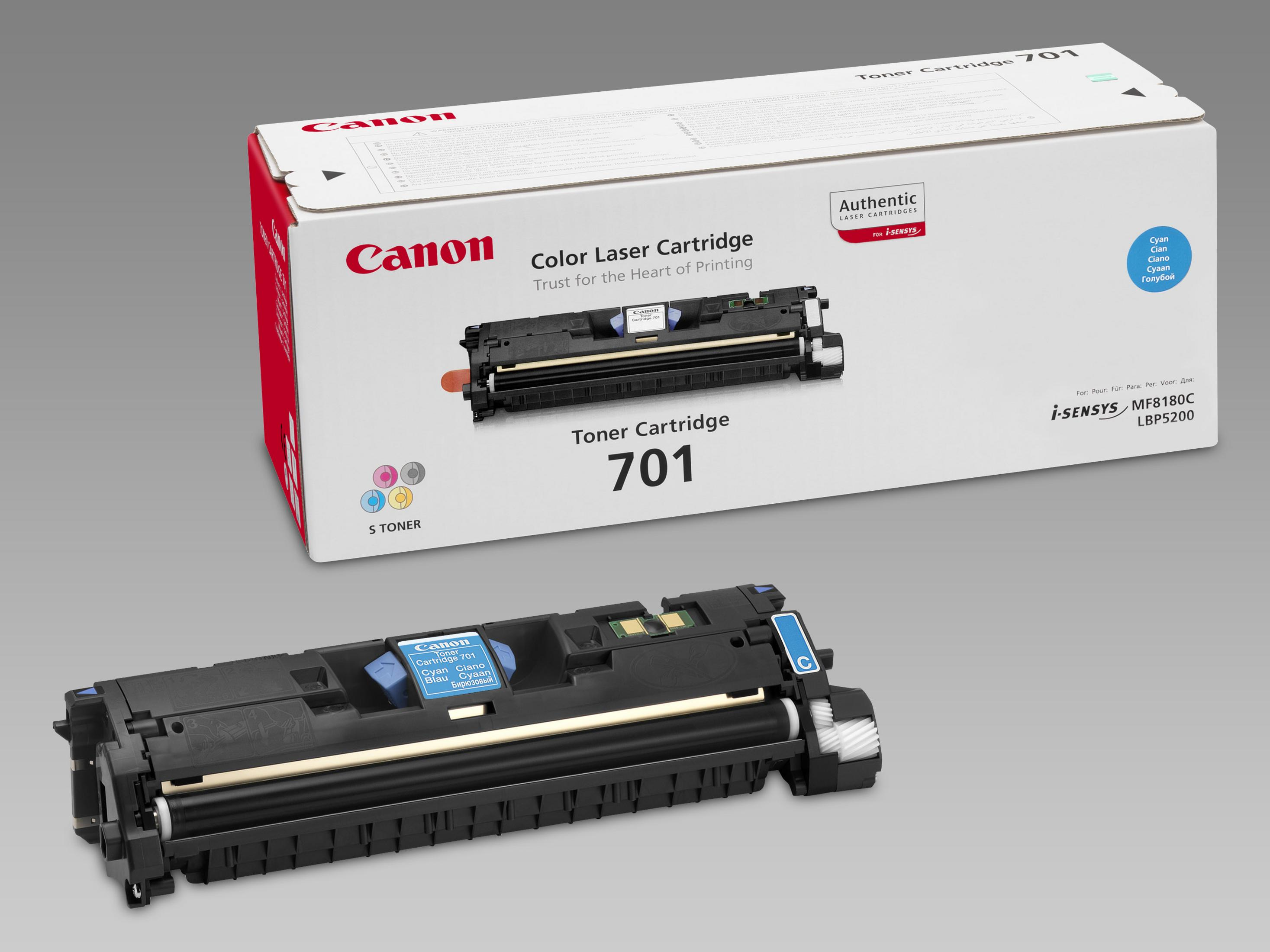 Toner Canon 701 cyjan w pudełku i osobno. Techniczny.