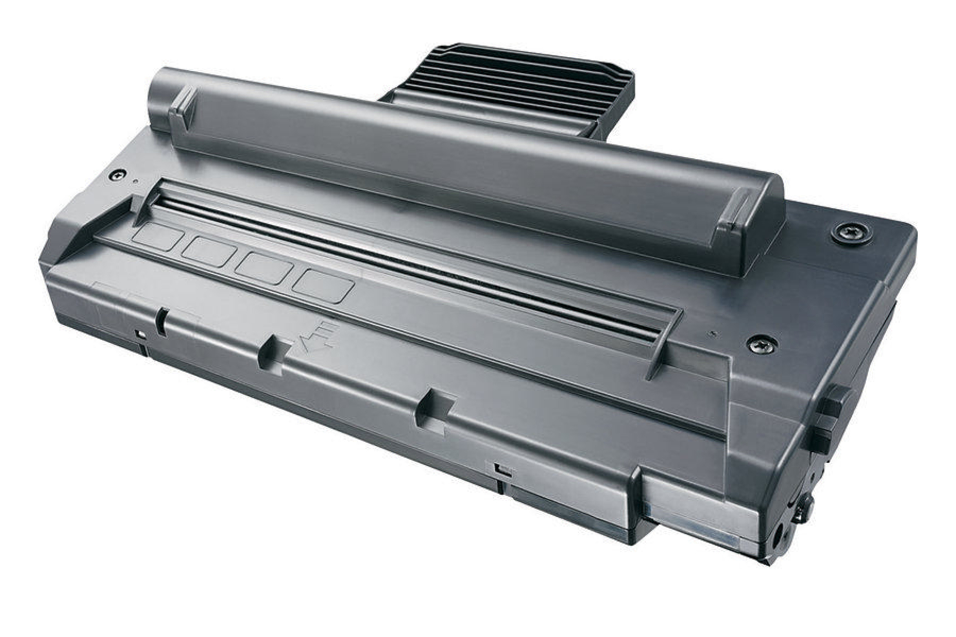 Cartuccia toner grigia accessorio stampante con alette.