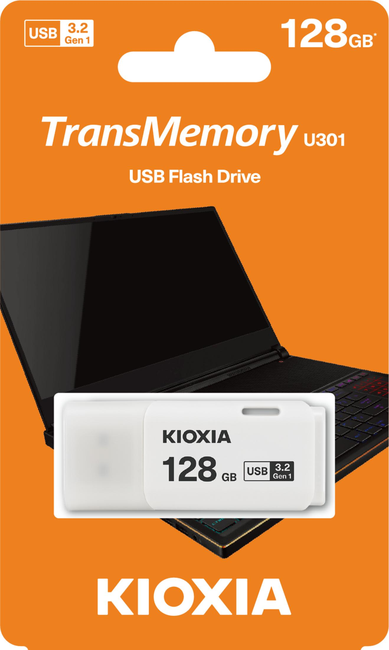 Pendrive Kioxia TransMemory U301 128 GB na laptopie.