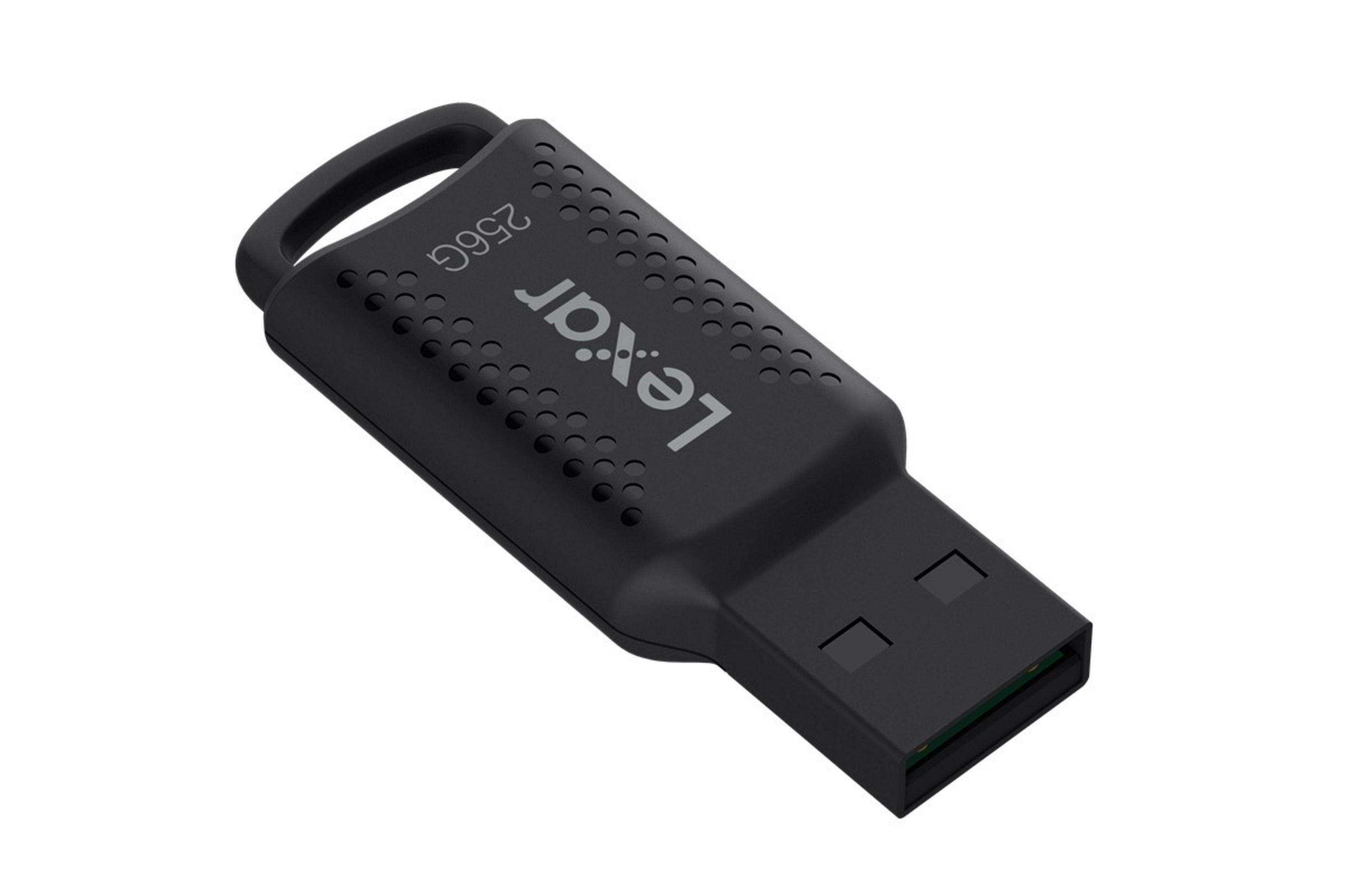 Czarny pendrive Lexar 256 GB z perforowanym wzorem i pętelką.
