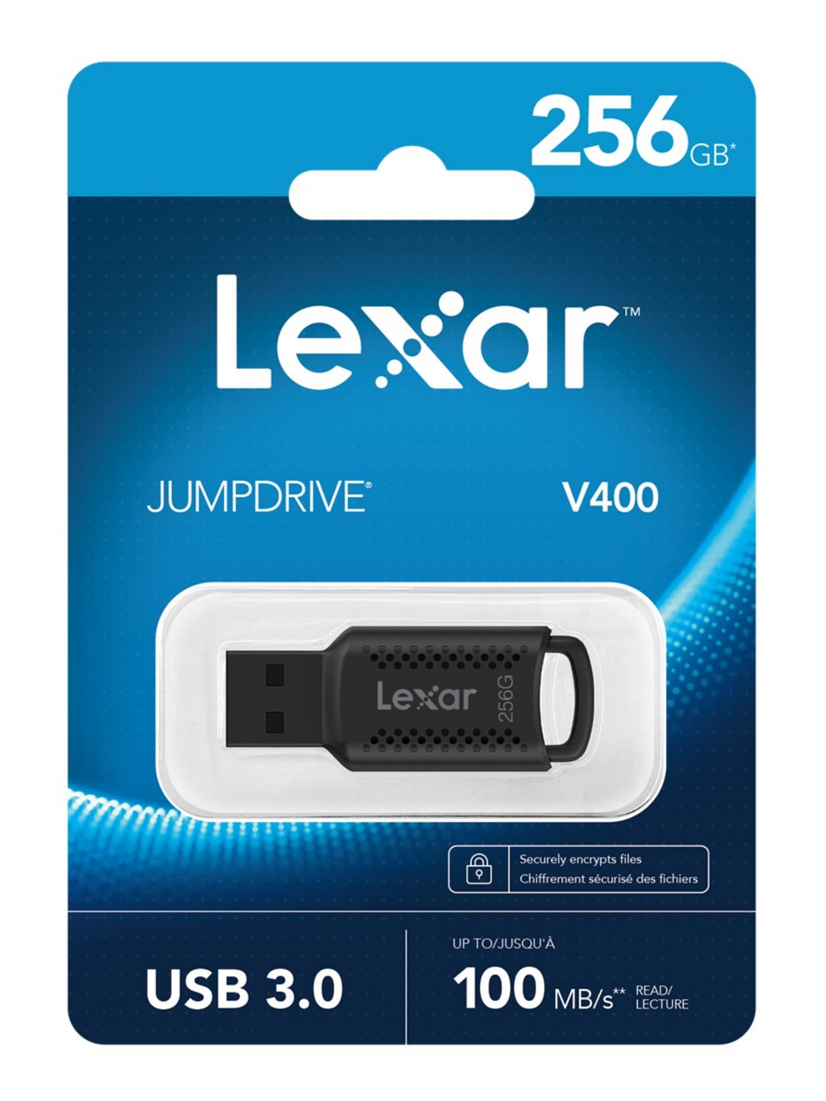Pendrive Lexar Jumpdrive V400 256GB USB 3.0, prędkość odczytu 100 MB/s.