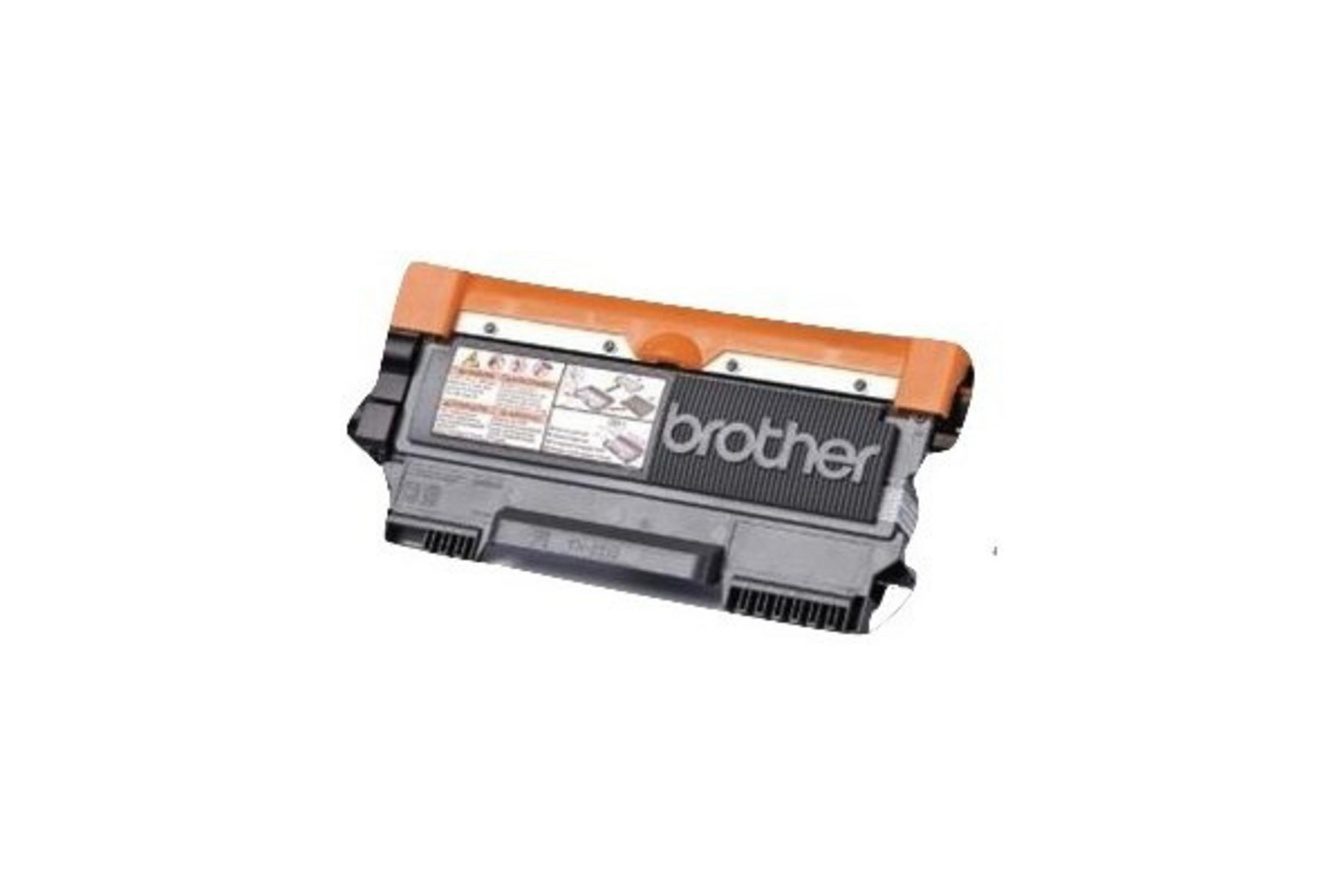 Beyaz arka plan üzerinde turuncu ve gri Brother toner kartuşu.