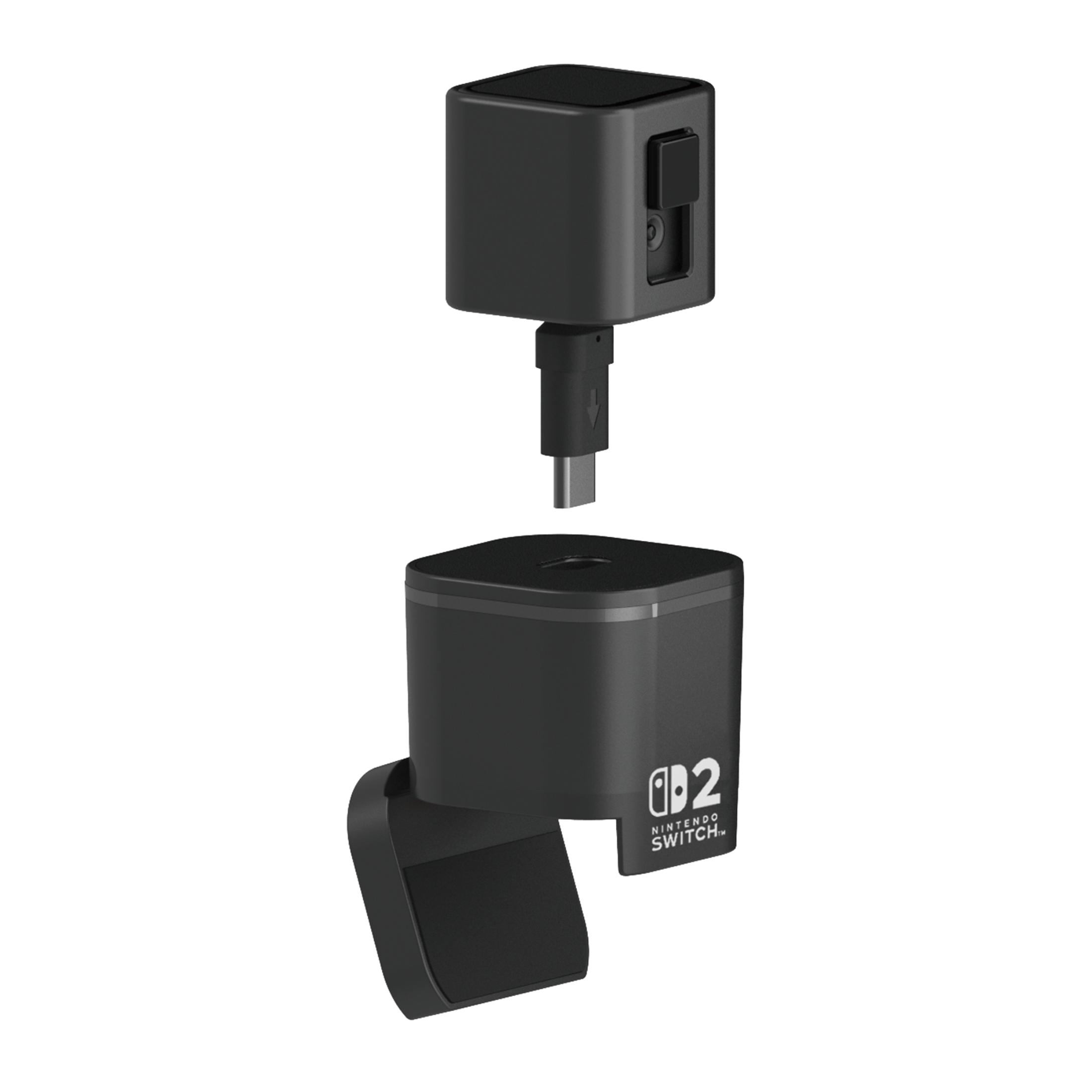 Vengono mostrati due adattatori di ricarica neri Nintendo Switch 2 in 1.