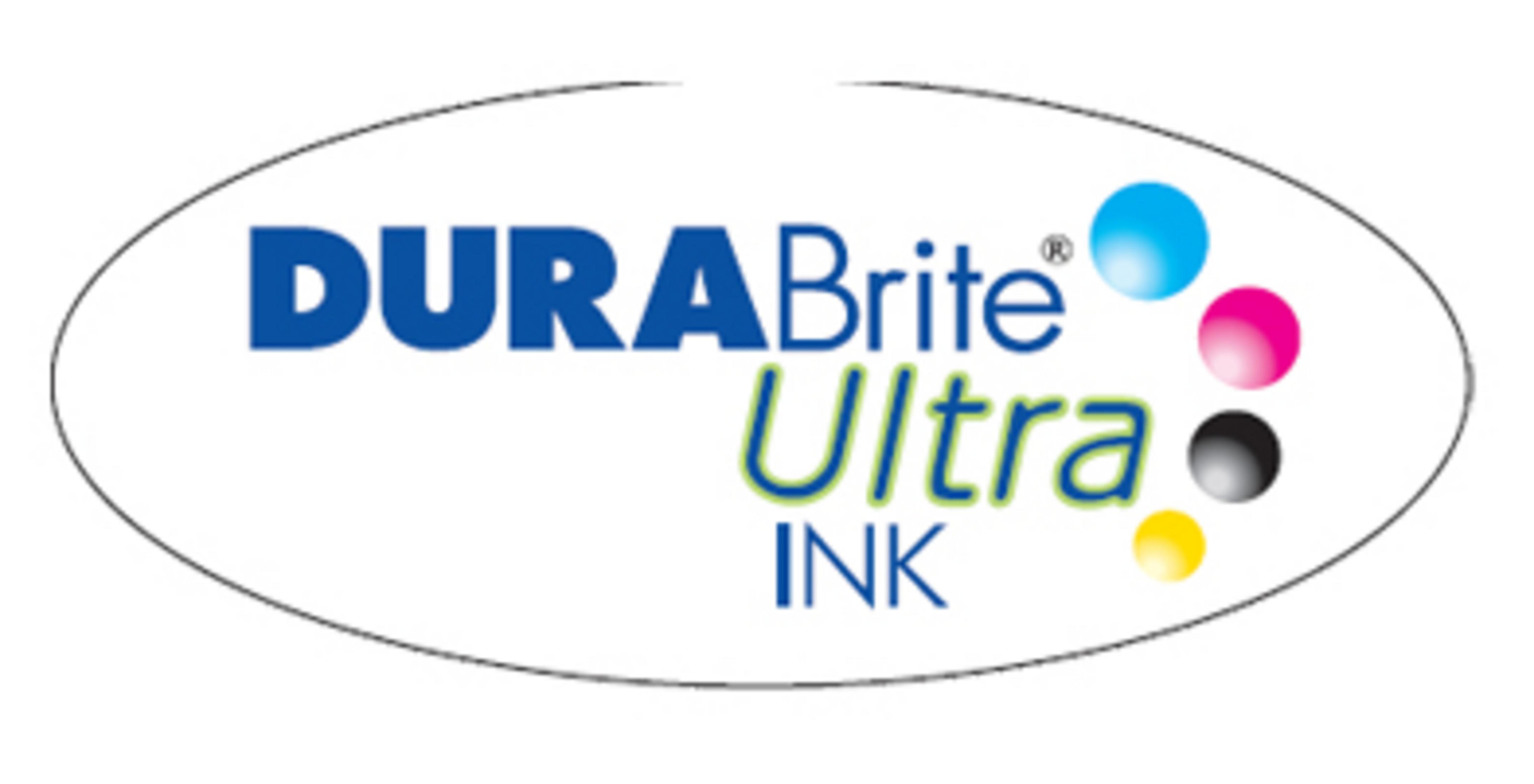 Logo: DURABrite Ultra INK con cerchi colorati (ciano, magenta, nero, giallo).
