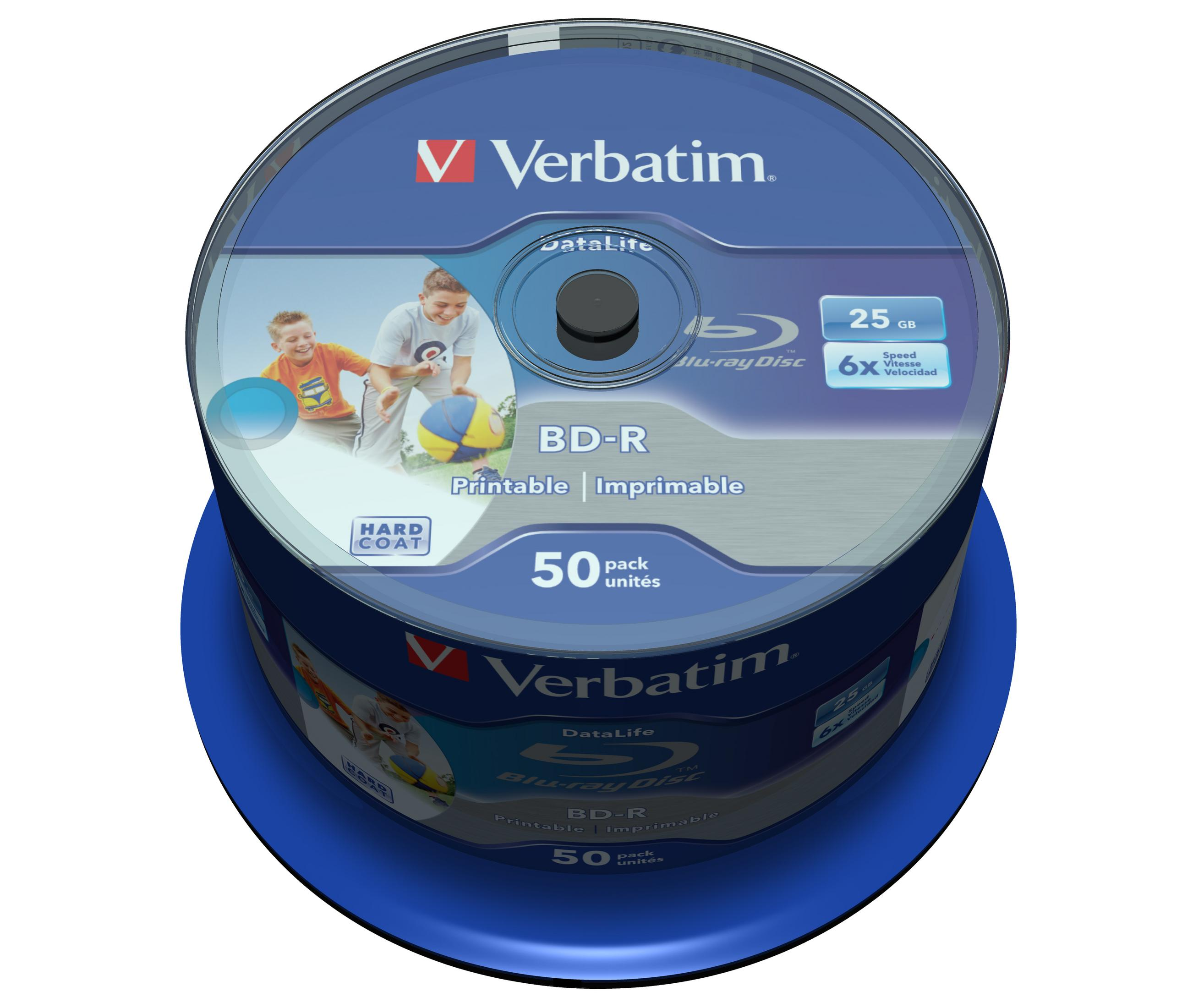 Tuleja Verbatim Blu-ray Disc z 50 płytami BD-R, 25 GB, prędkość 6x.