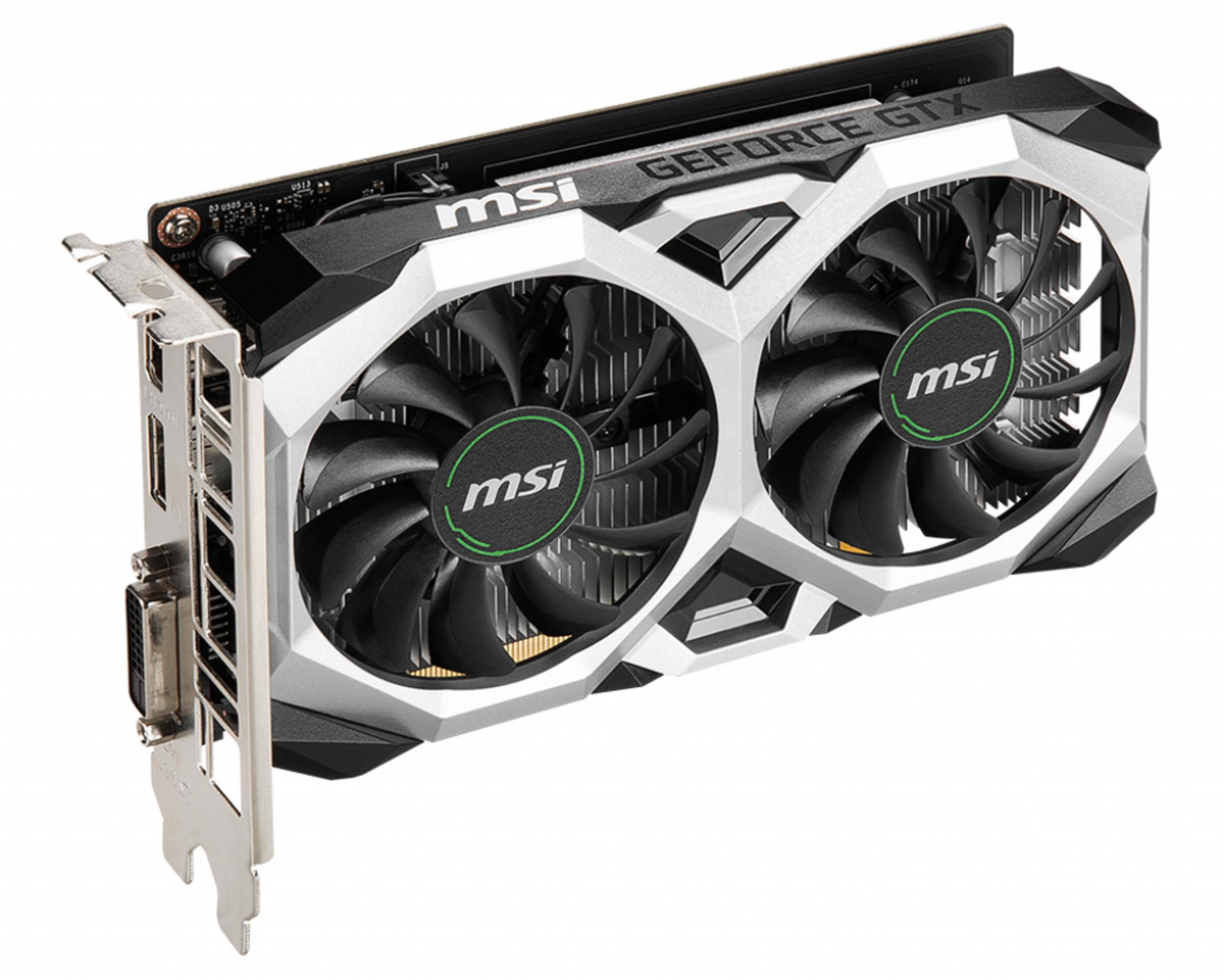 MSI GeForce GTX Grafikkarte mit zwei Lüftern und silbernem Gehäuse.