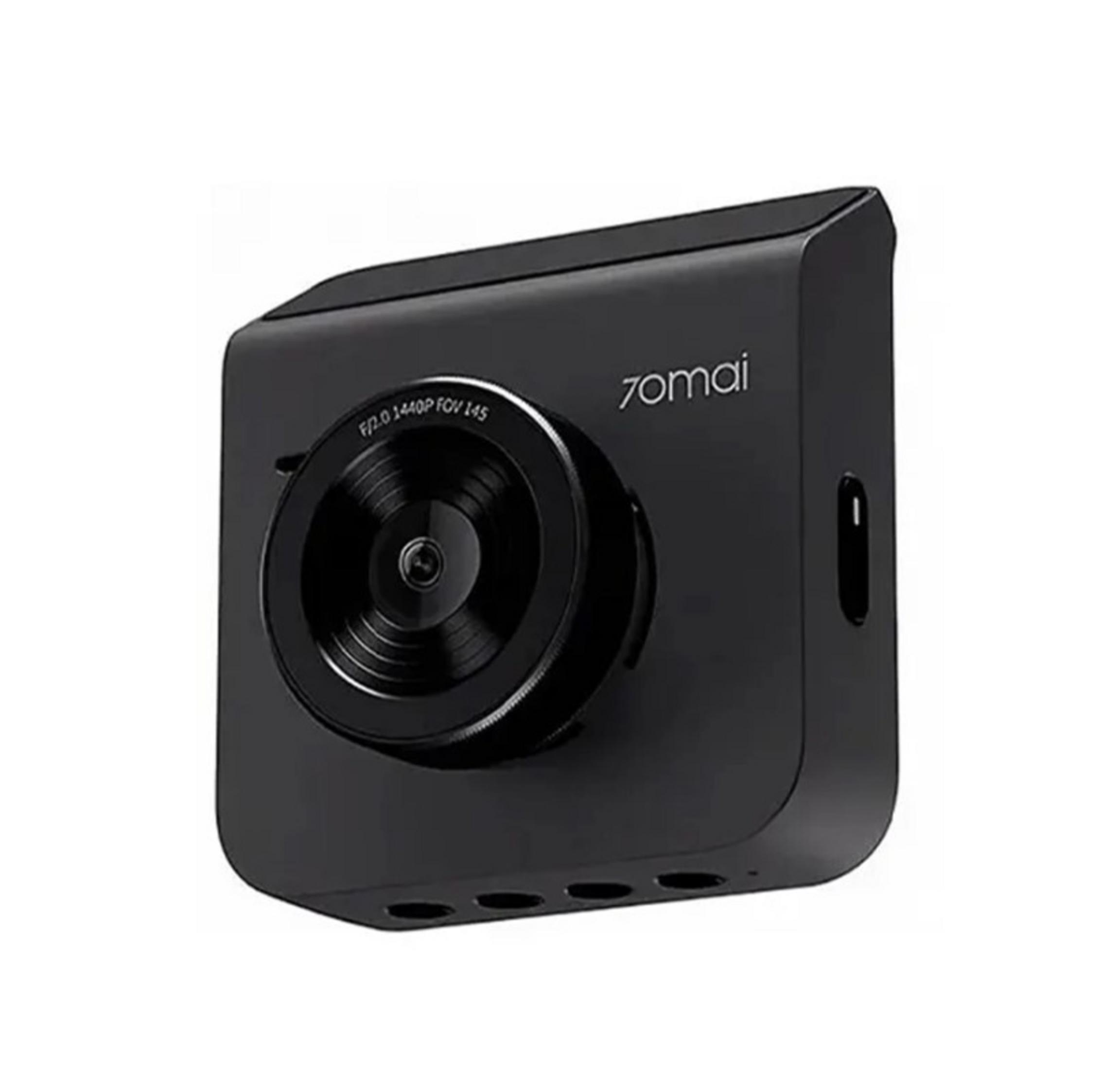 Una dashcam 70mai nera con lente e marchio.