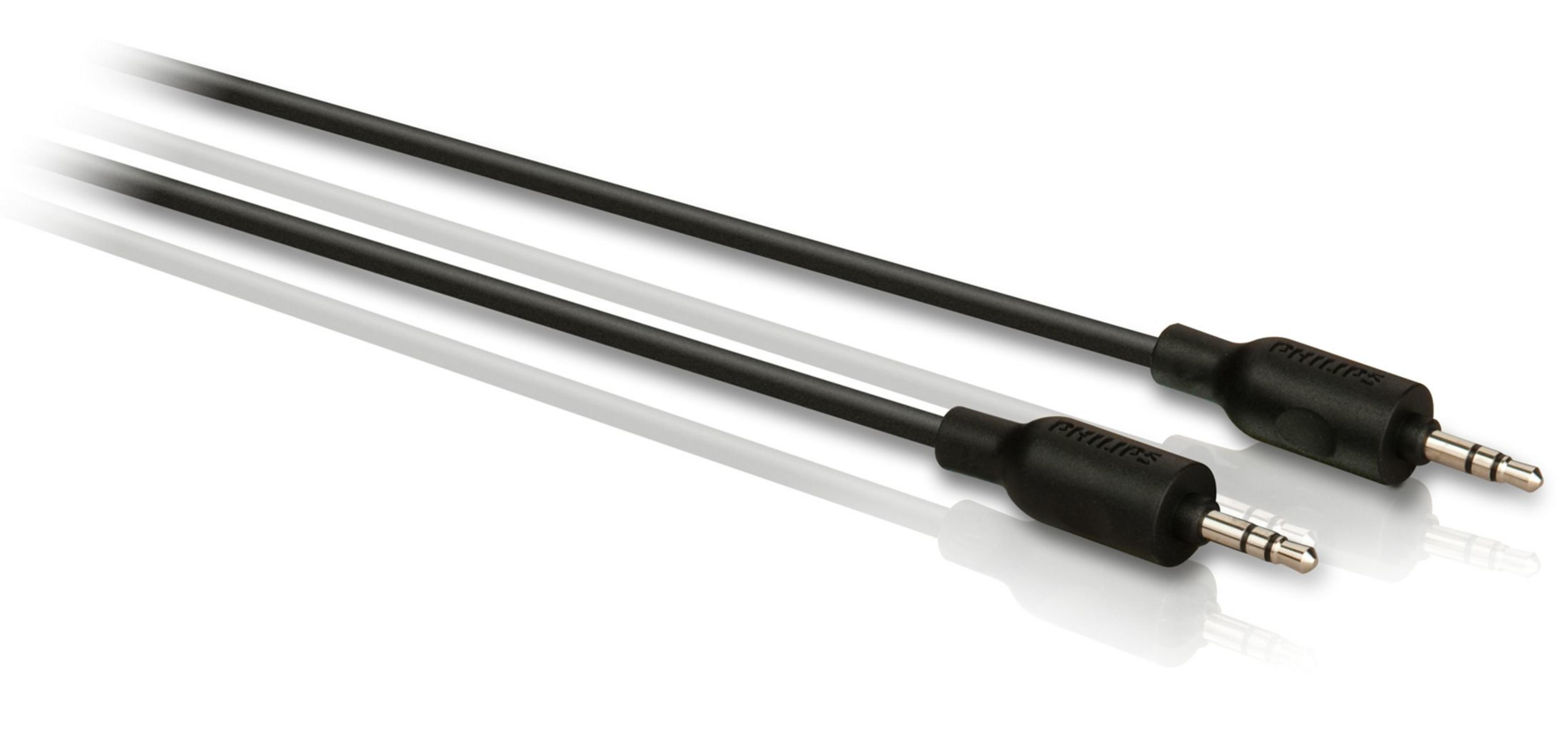 Two black audio cables with 3.5mm jacks lie side by side.