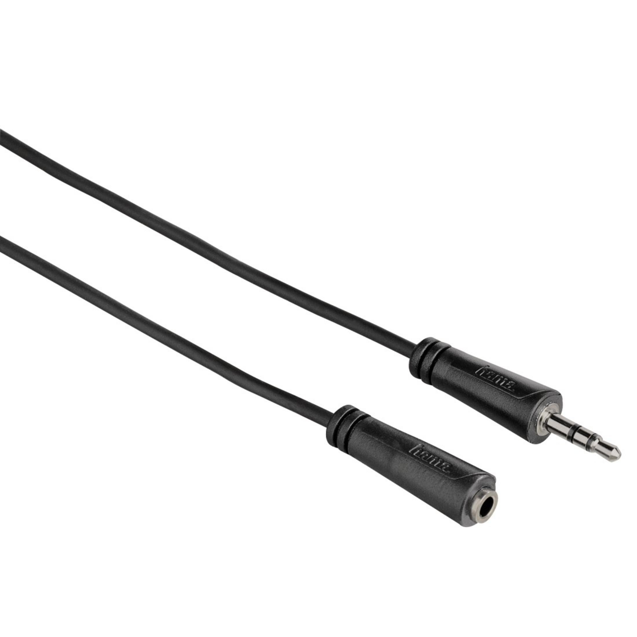 Cavo audio nero con spina maschio e jack femmina da 3,5 mm, marca Hama.