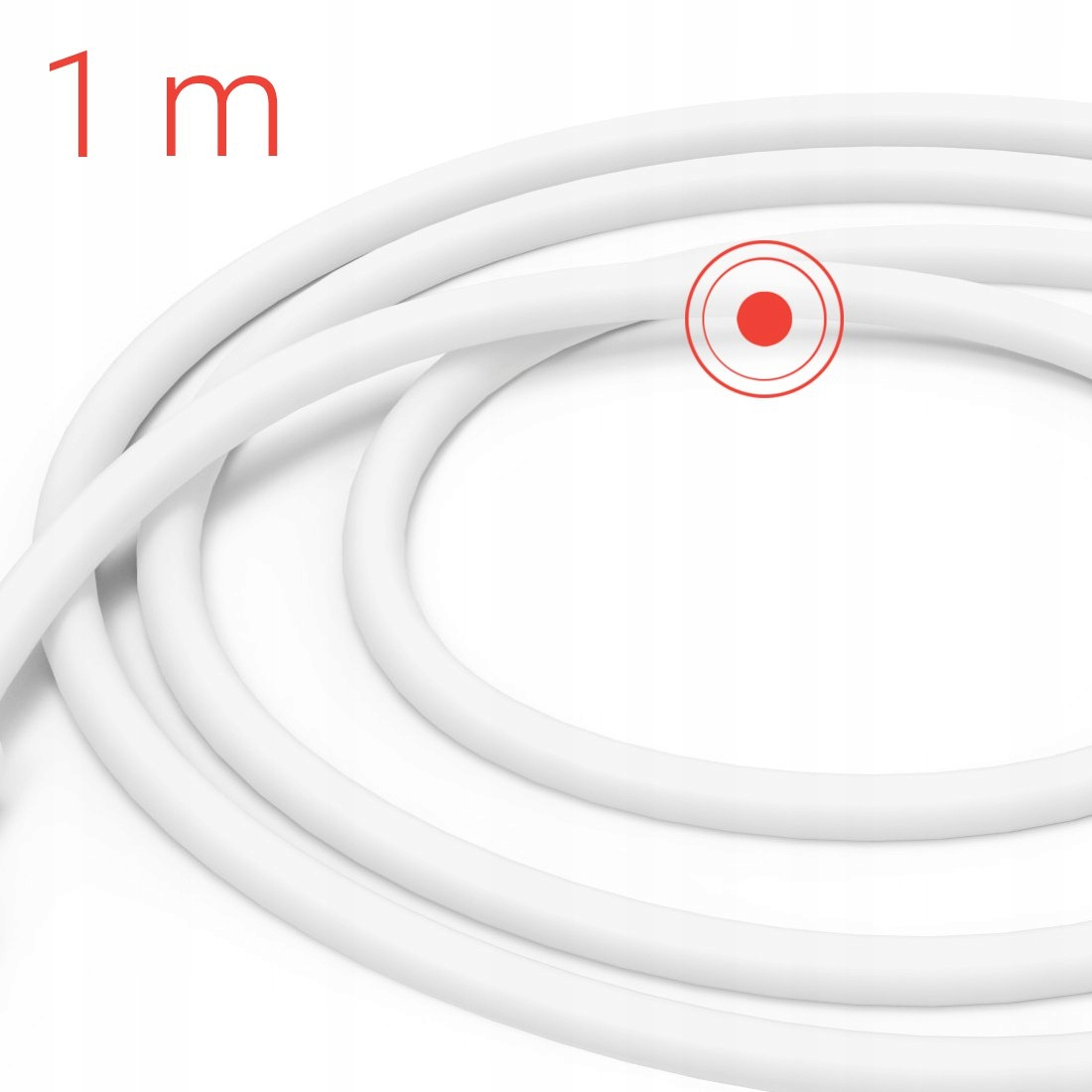 Un câble blanc avec un indicateur de 1 m et un cercle rouge.