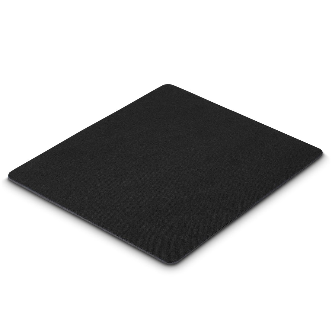 Czarna prostokątna podkładka pod mysz z zaokrąglonymi rogami na białym tle.