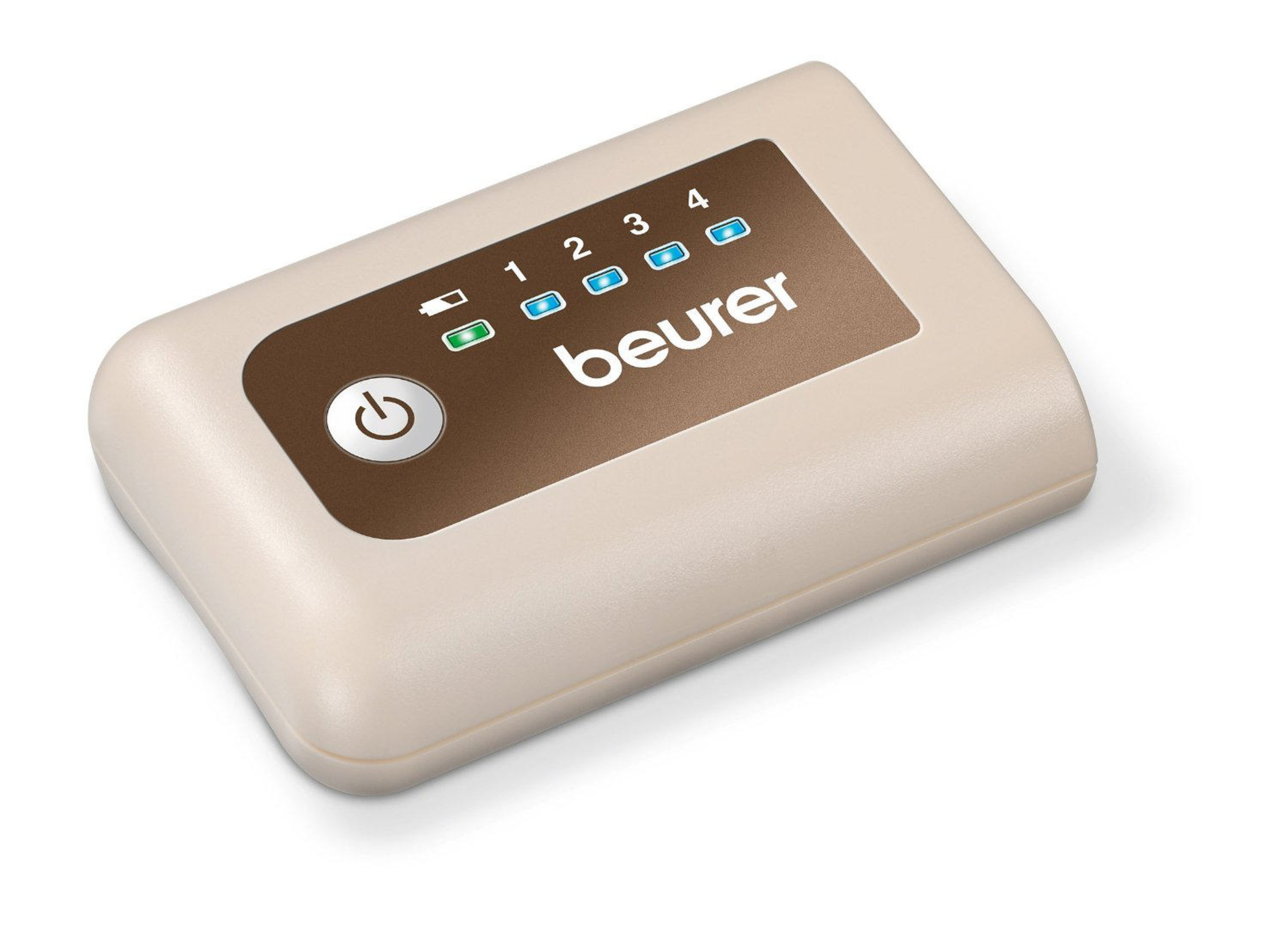 Dispositivo Beurer beige con pulsante di accensione e 4 LED.