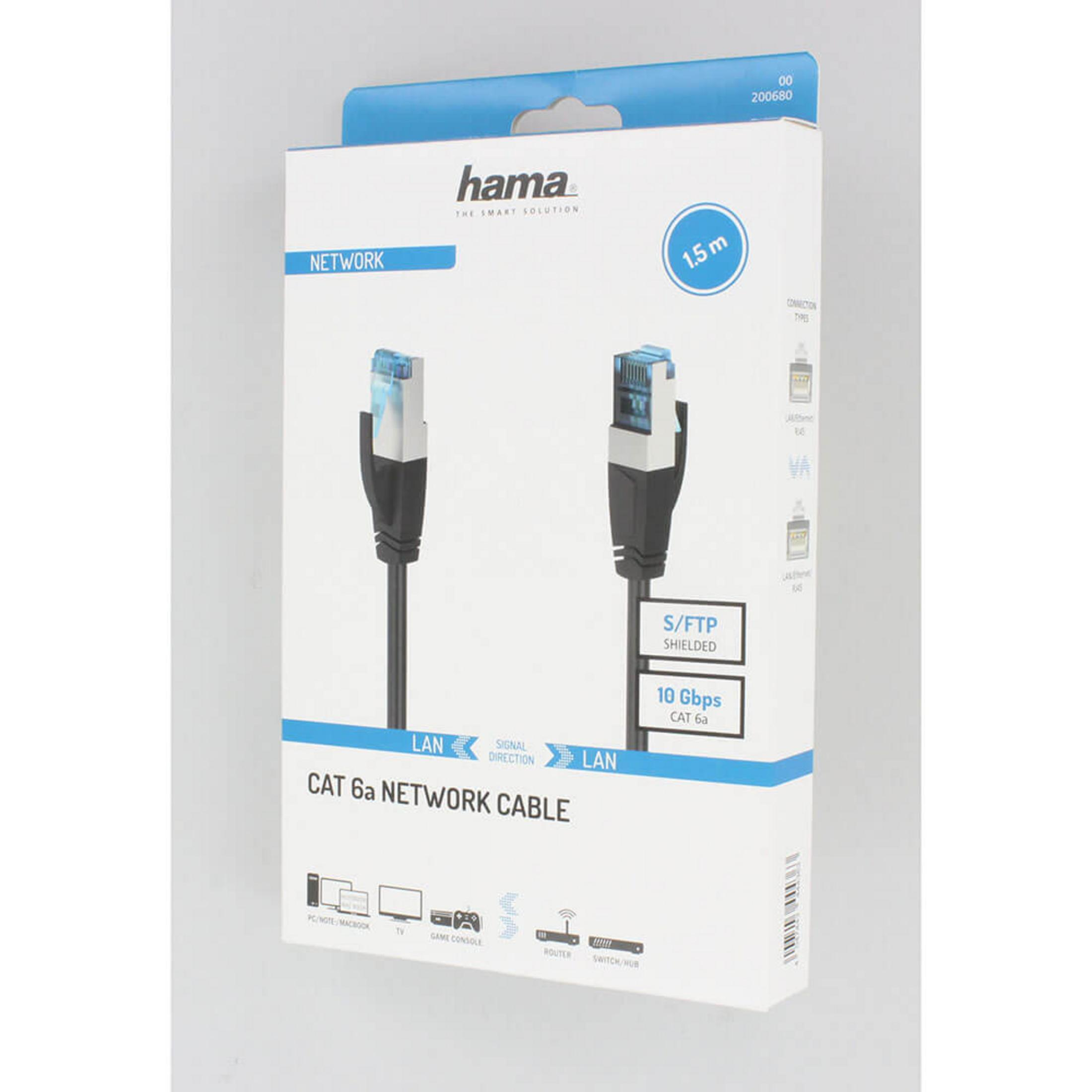 Confezione di un cavo di rete Cat 6a da 1,5 m Hama con due connettori.