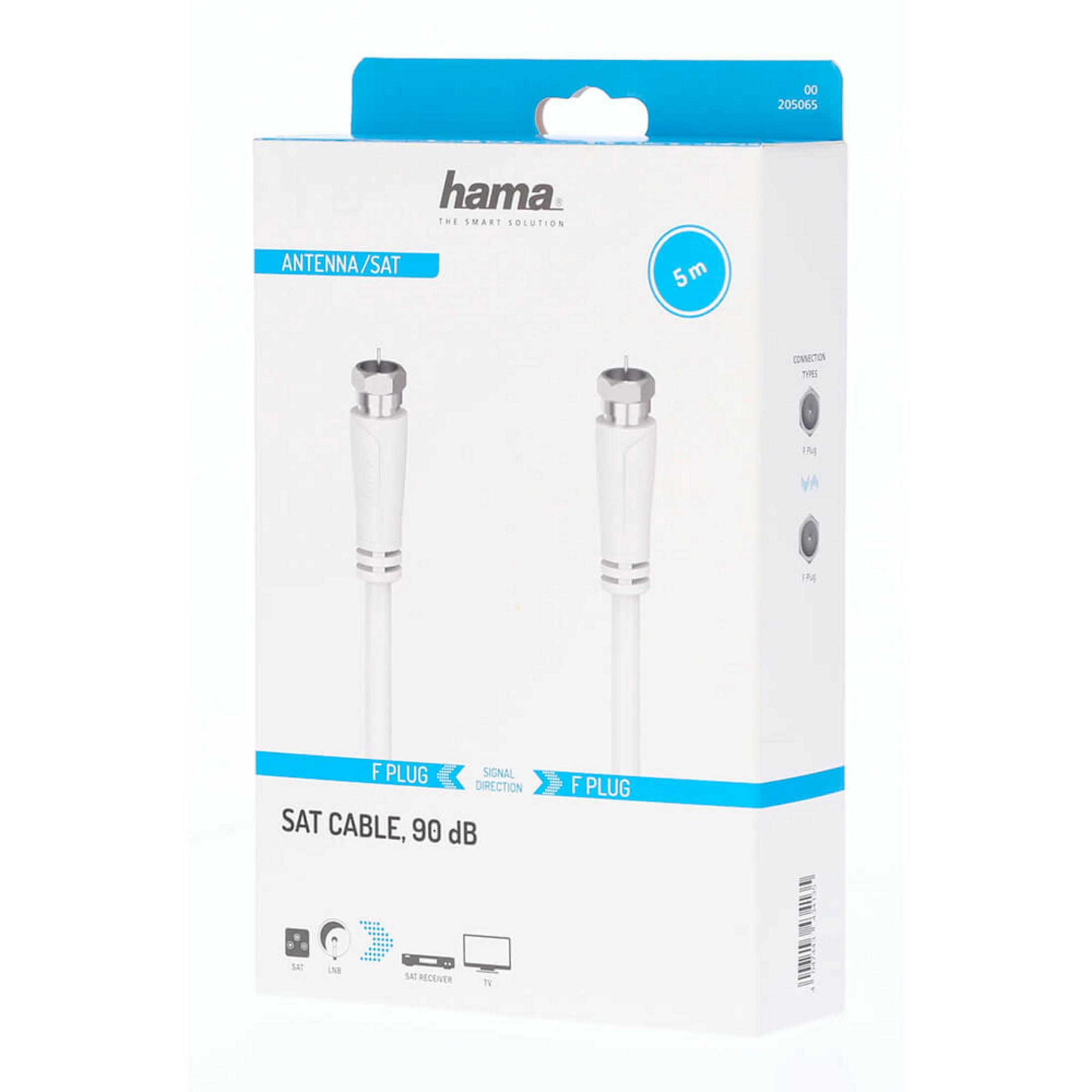 Embalaje de cable SAT Hama de 5 m, 90 dB, con conectores F.