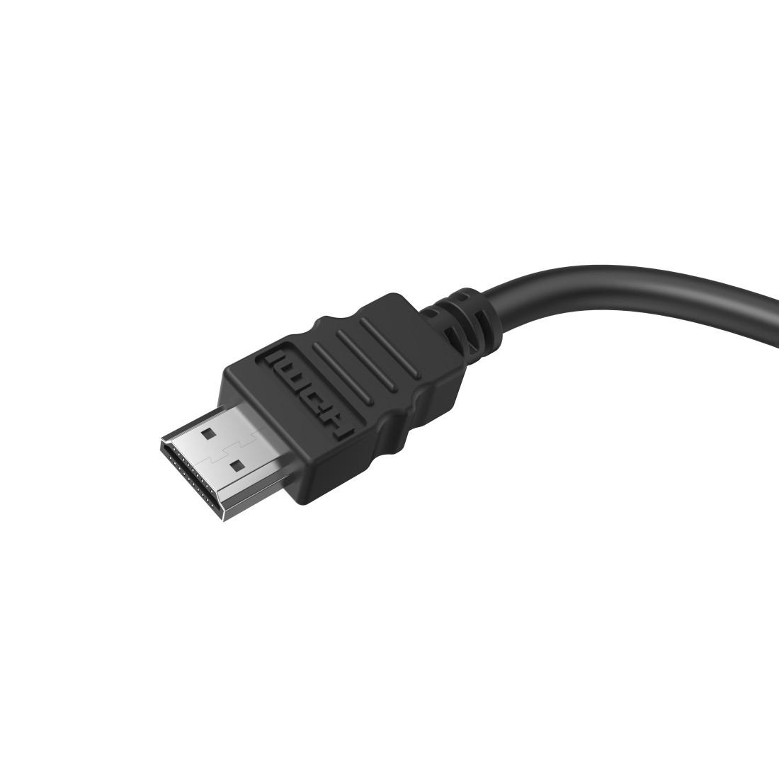 Czarny kabel HDMI ze srebrnym złączem na białym tle.