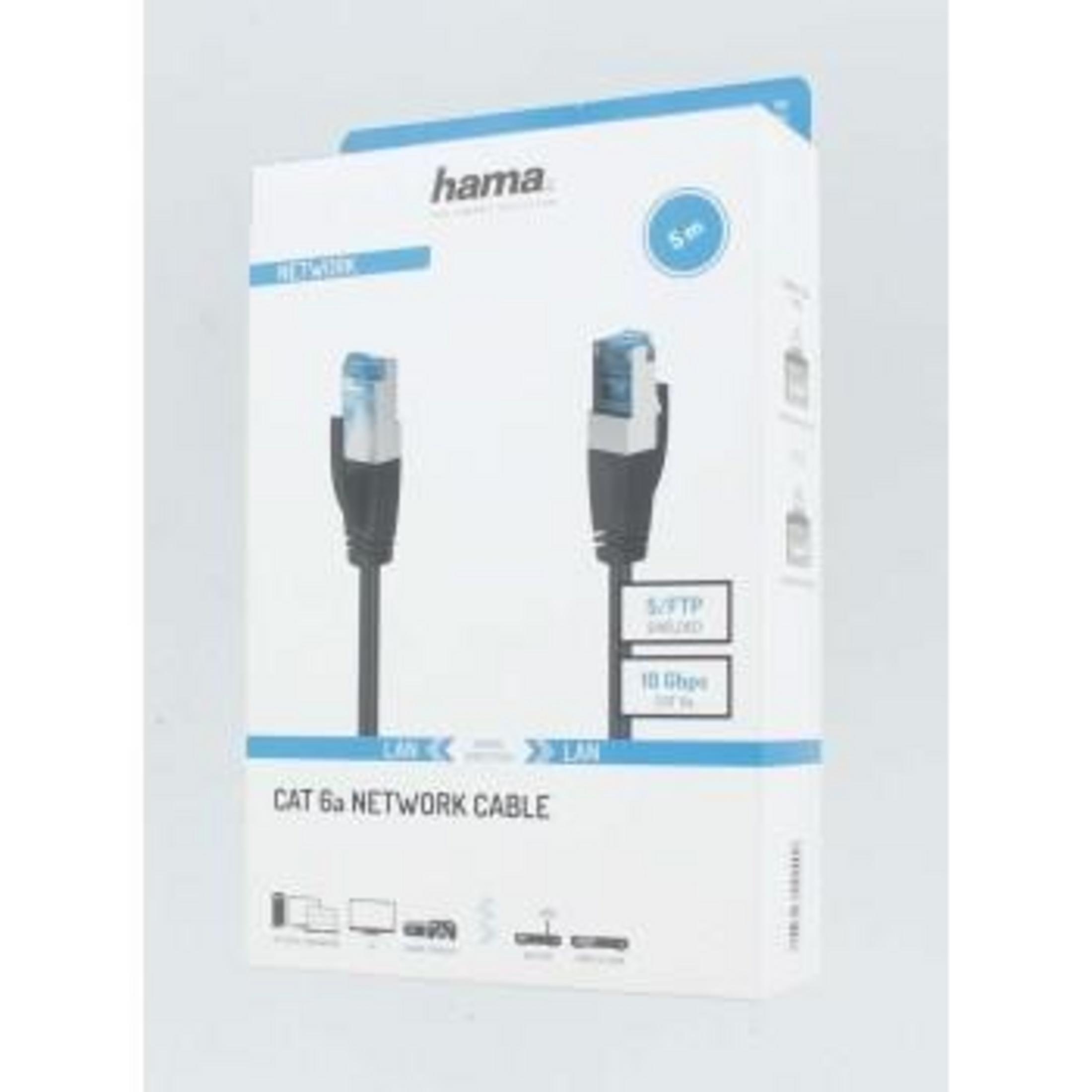 Confezione cavo di rete Hama CAT 6a con due connettori RJ45 visibili.