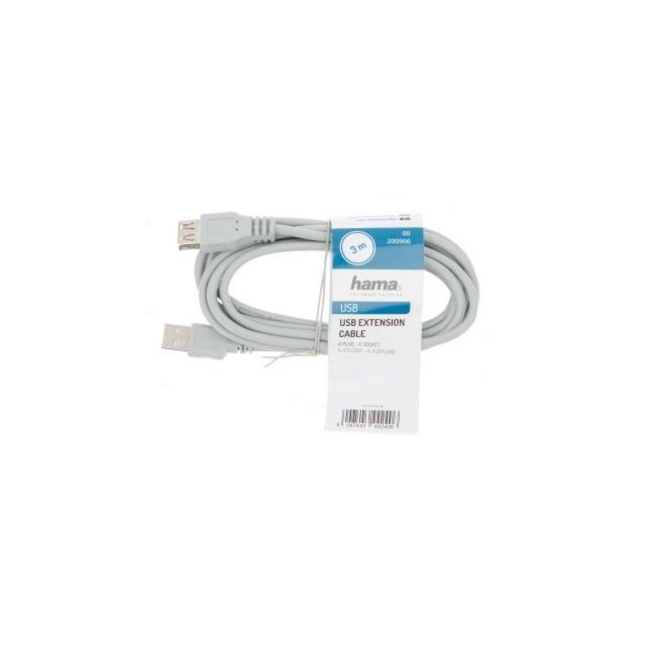 Un cavo di prolunga USB grigio con spina e presa.