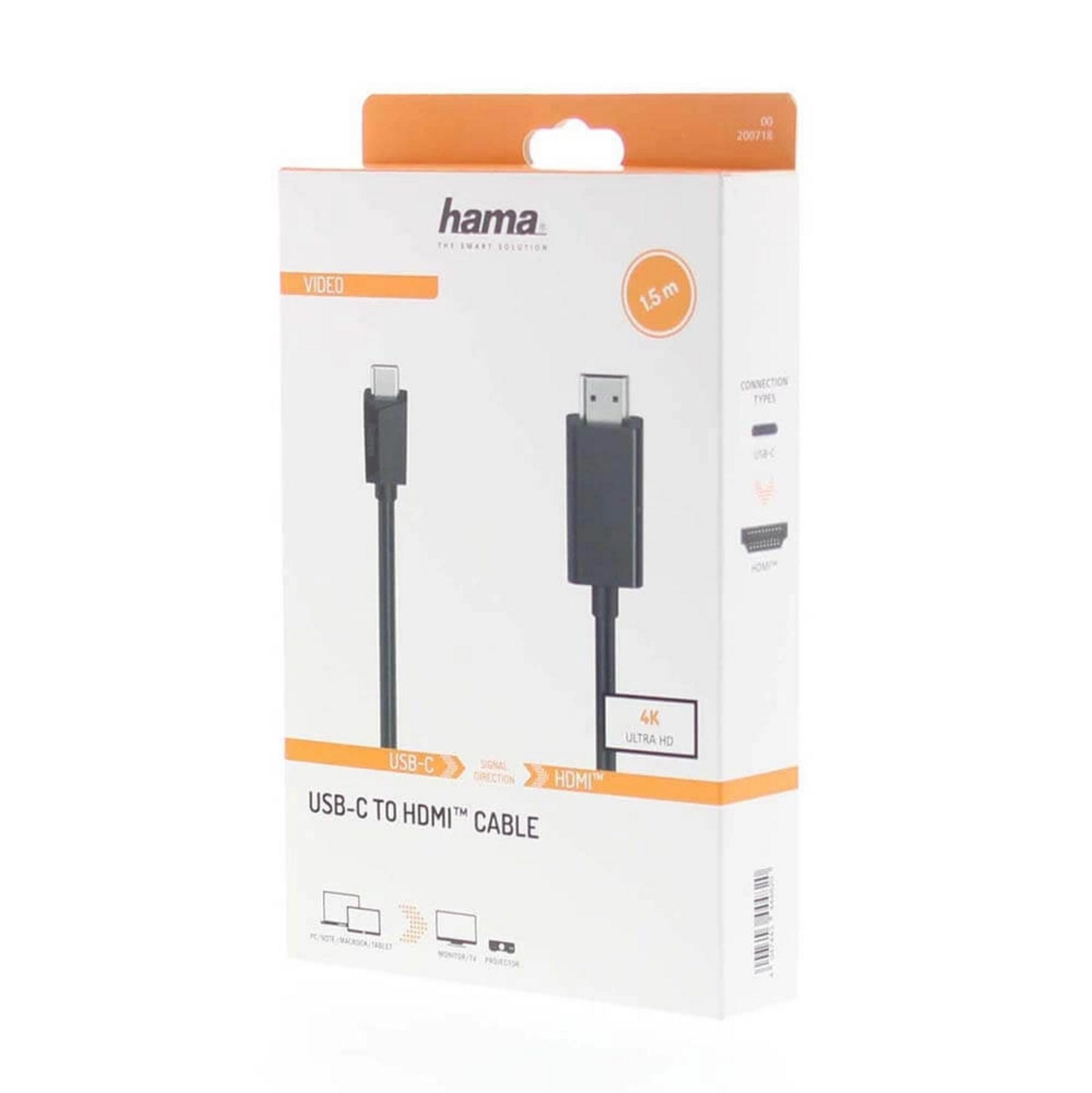 Cavo Hama USB-C a HDMI, 1,5m, 4K Ultra HD, con connettori USB-C e HDMI.
