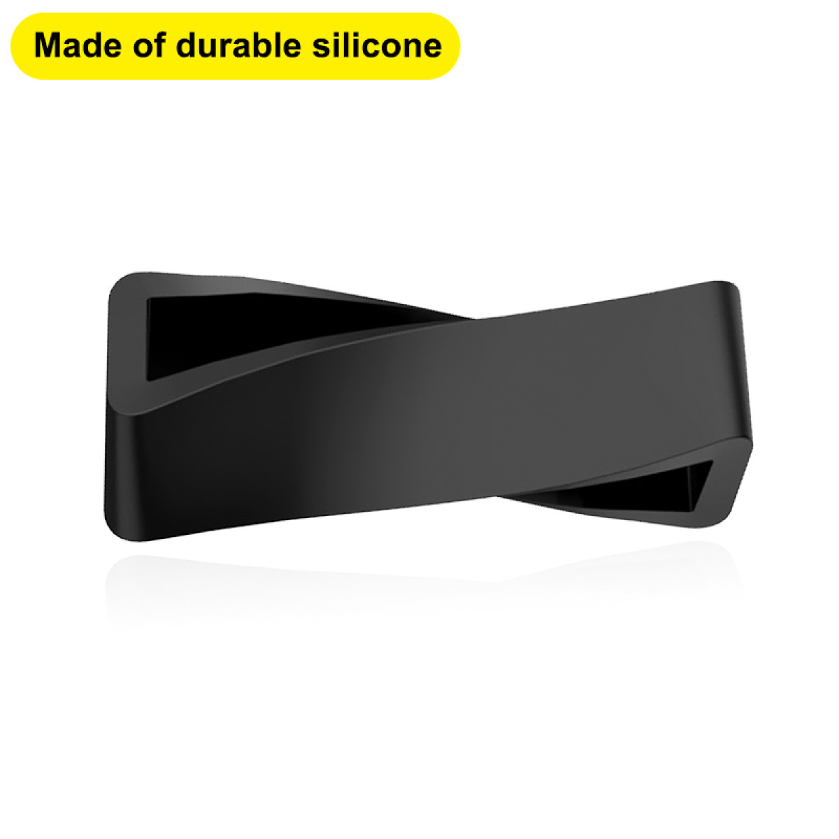 Czarny, skręcony przedmiot silikonowy na białym tle.