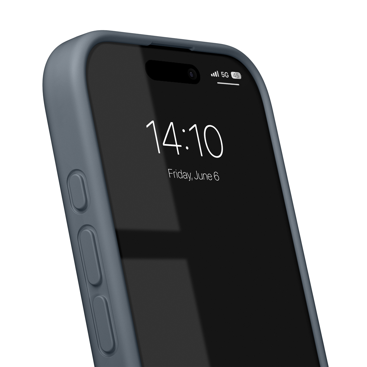 Ein graues Handy mit gesperrtem Bildschirm, 14:10 Uhr, Freitag, 6. Juni.