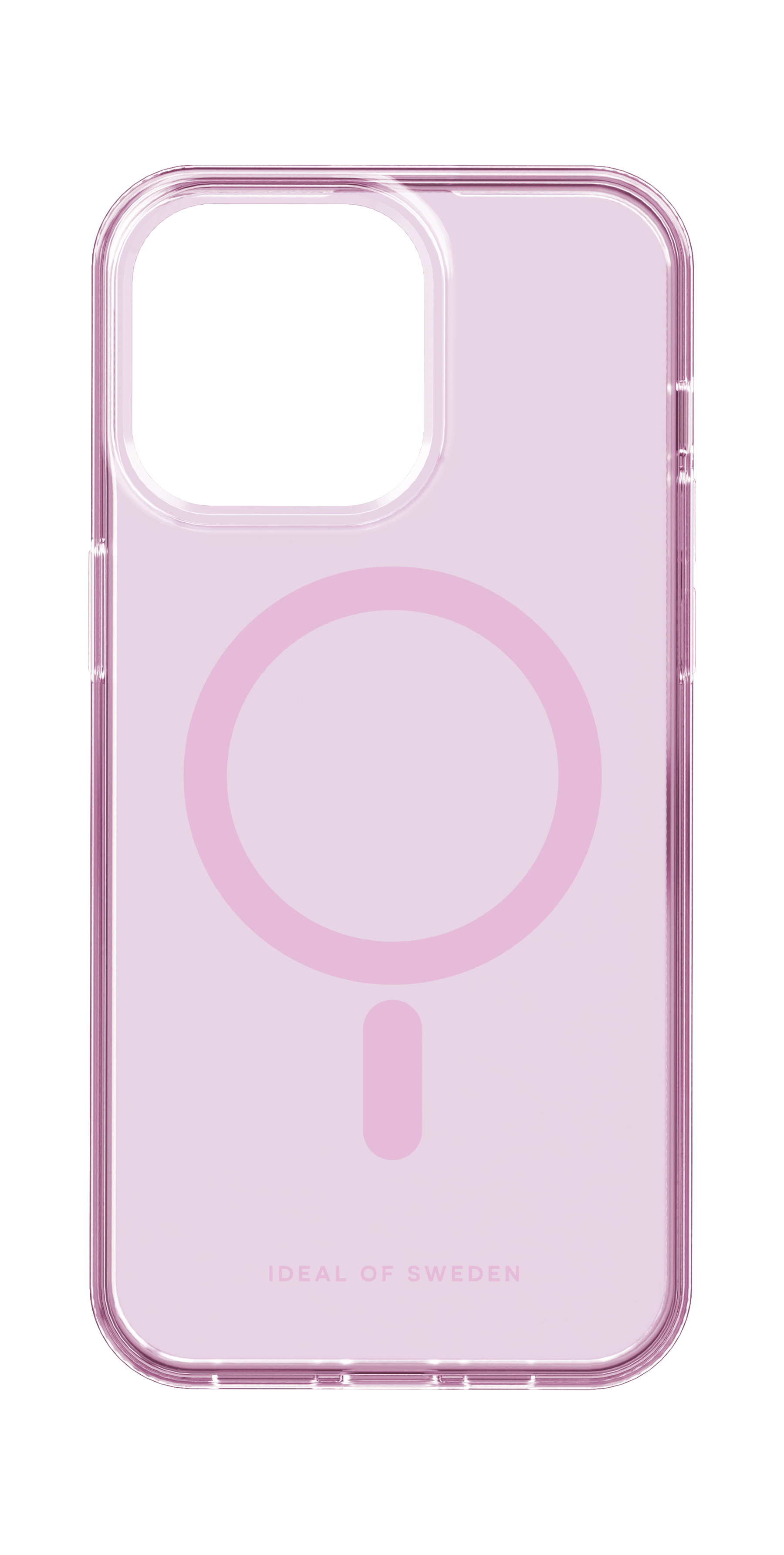 Una cover trasparente e rosa con motivo a cerchio e trattino.