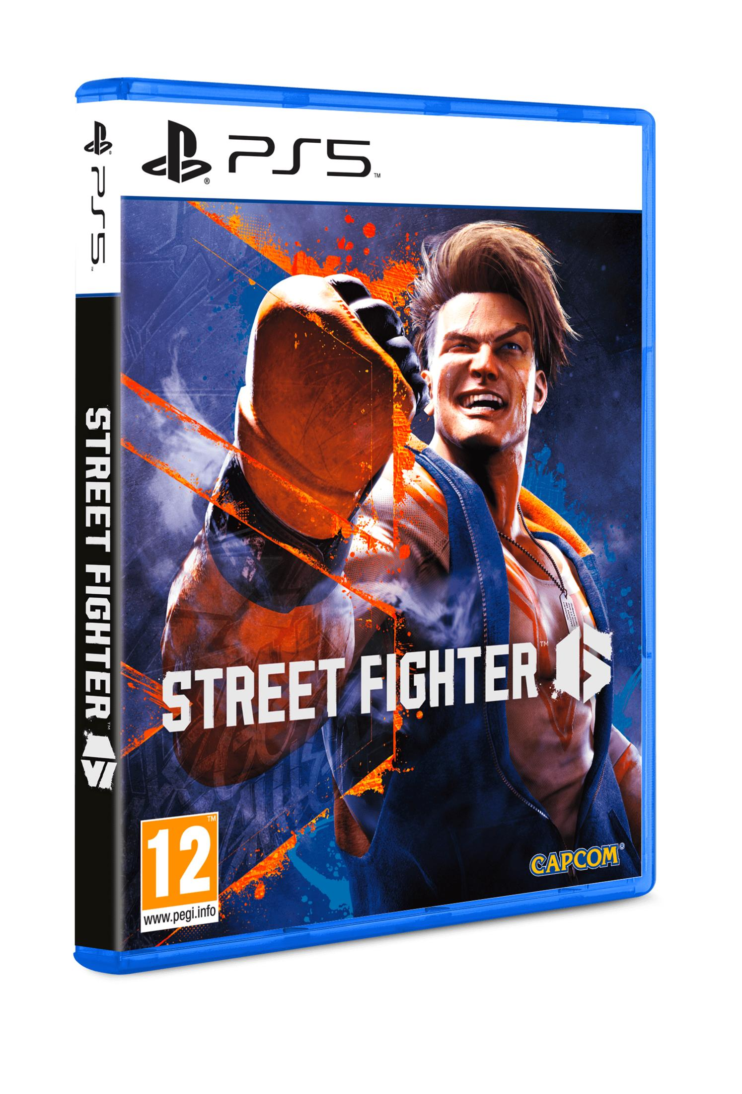 Okładka gry Street Fighter PS5 z postacią, oznaczeniem PEGI 12 i logo Capcom.