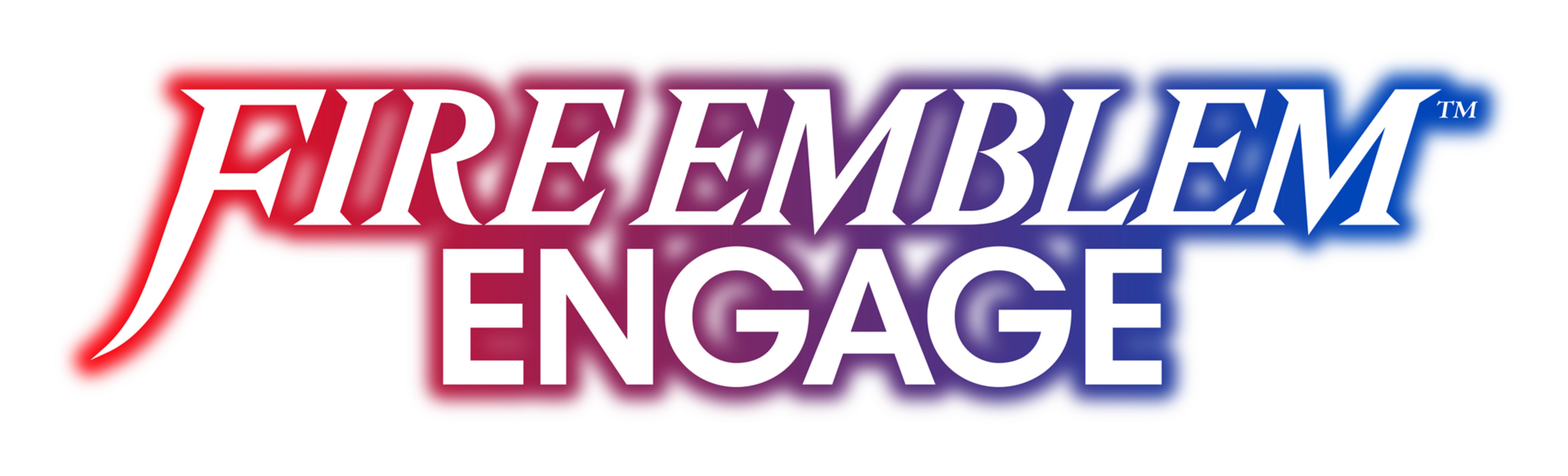 Logo z białym napisem 'FIRE EMBLEM ENGAGE' na tle gradientu.
