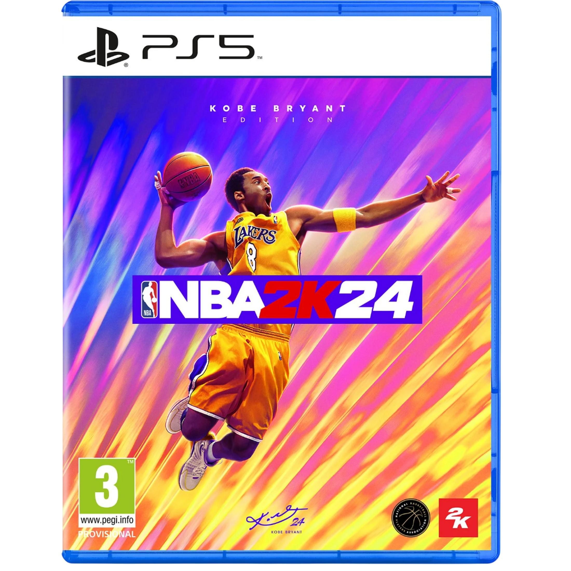 Kobe Bryant in maglia Lakers tira palla, copertina NBA 2K24 PS5.