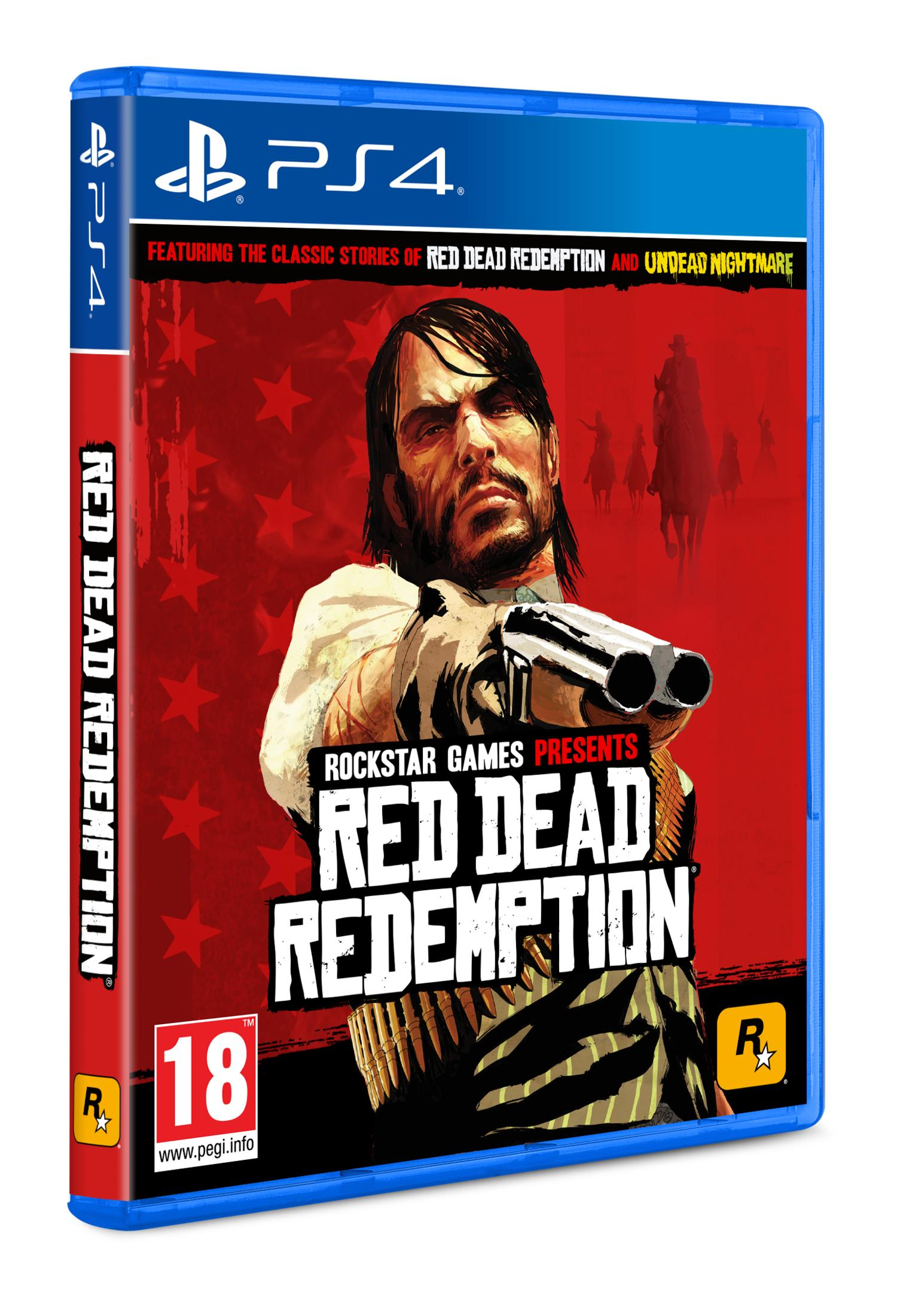 Okładka gry PS4 Red Dead Redemption z mężczyzną trzymającym strzelbę.