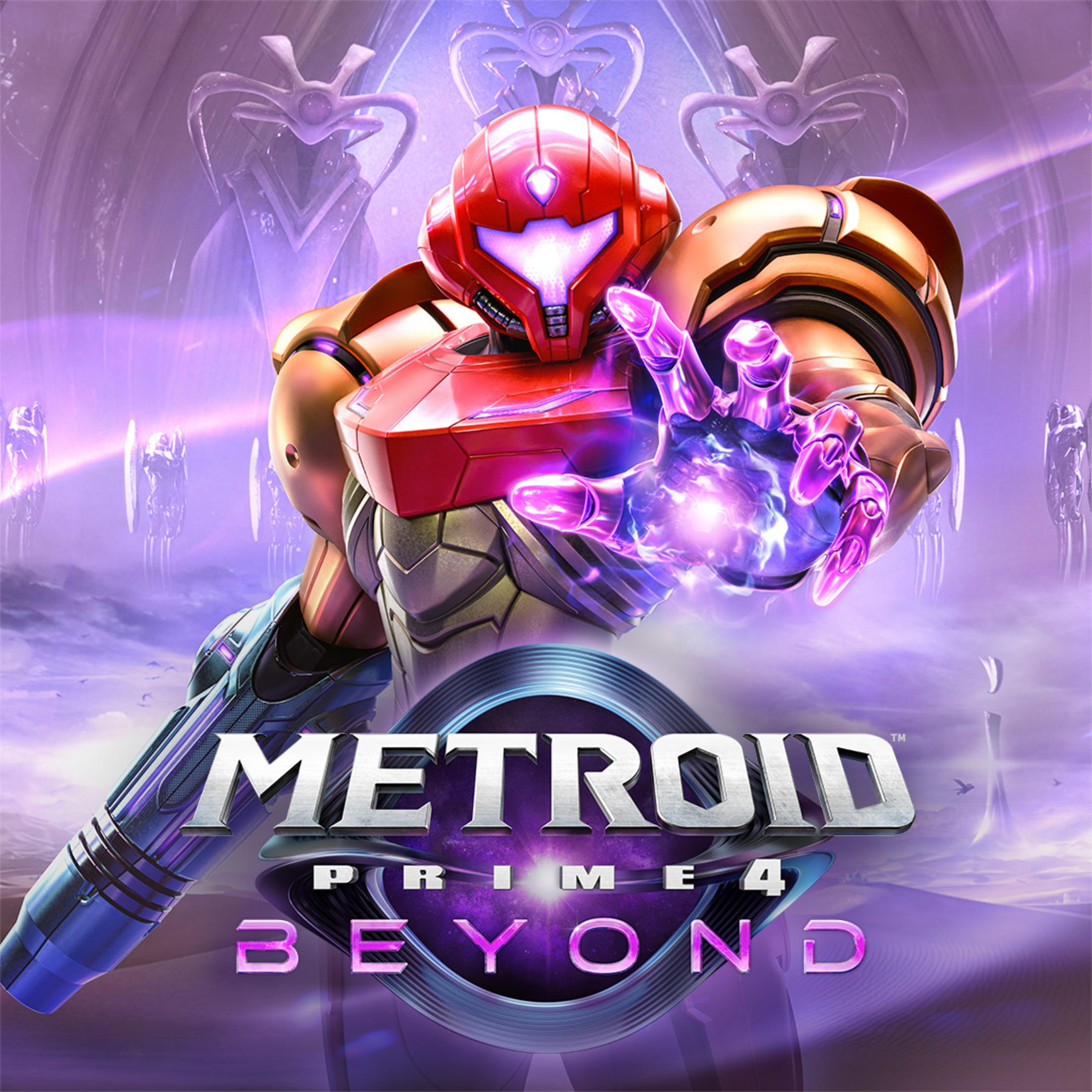 Samus Aran nella sua tuta rossa e oro, con un globo di energia in mano.