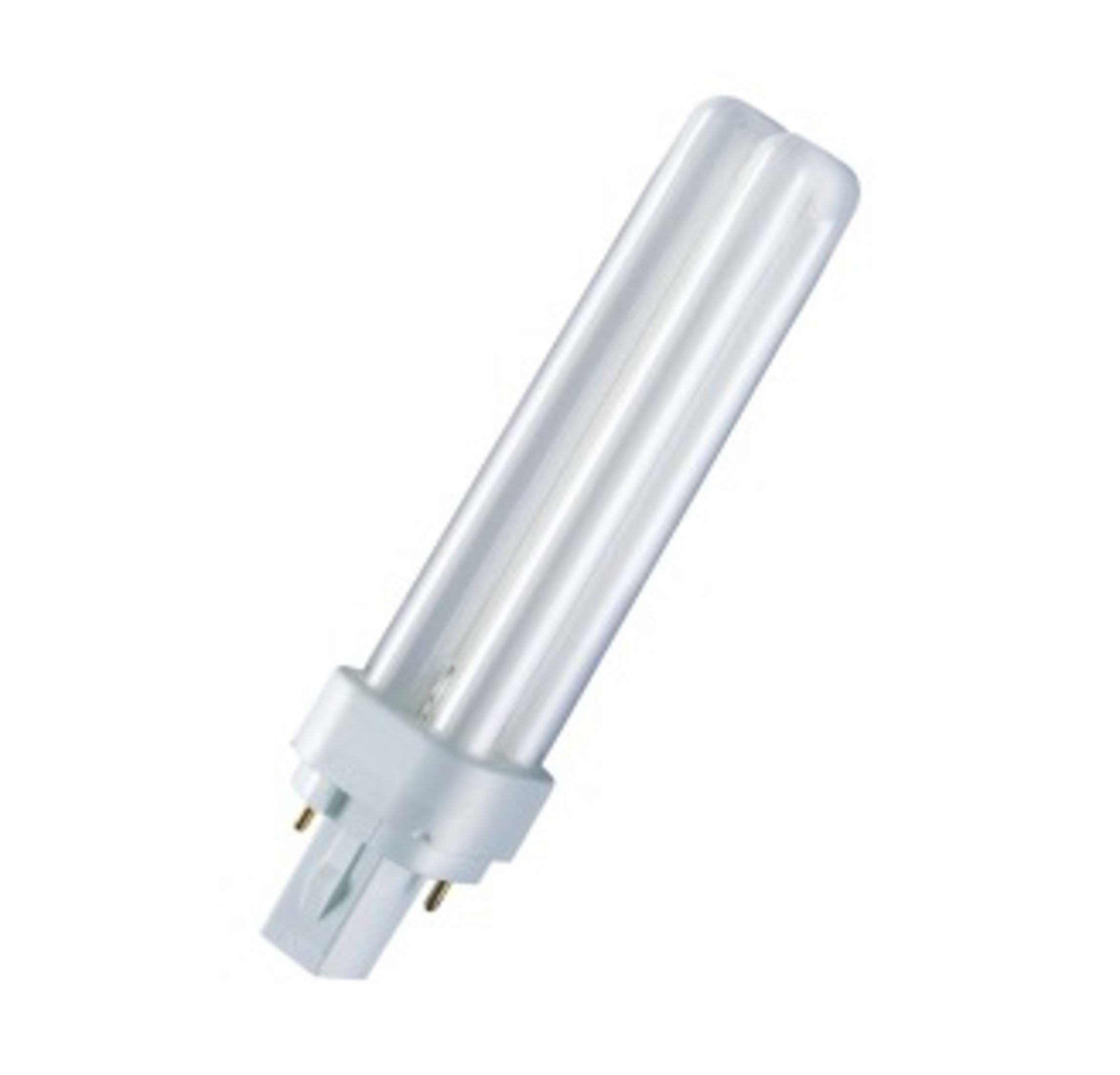 Biała żarówka energooszczędna z czterema świetlówkami i podstawą wtykową.