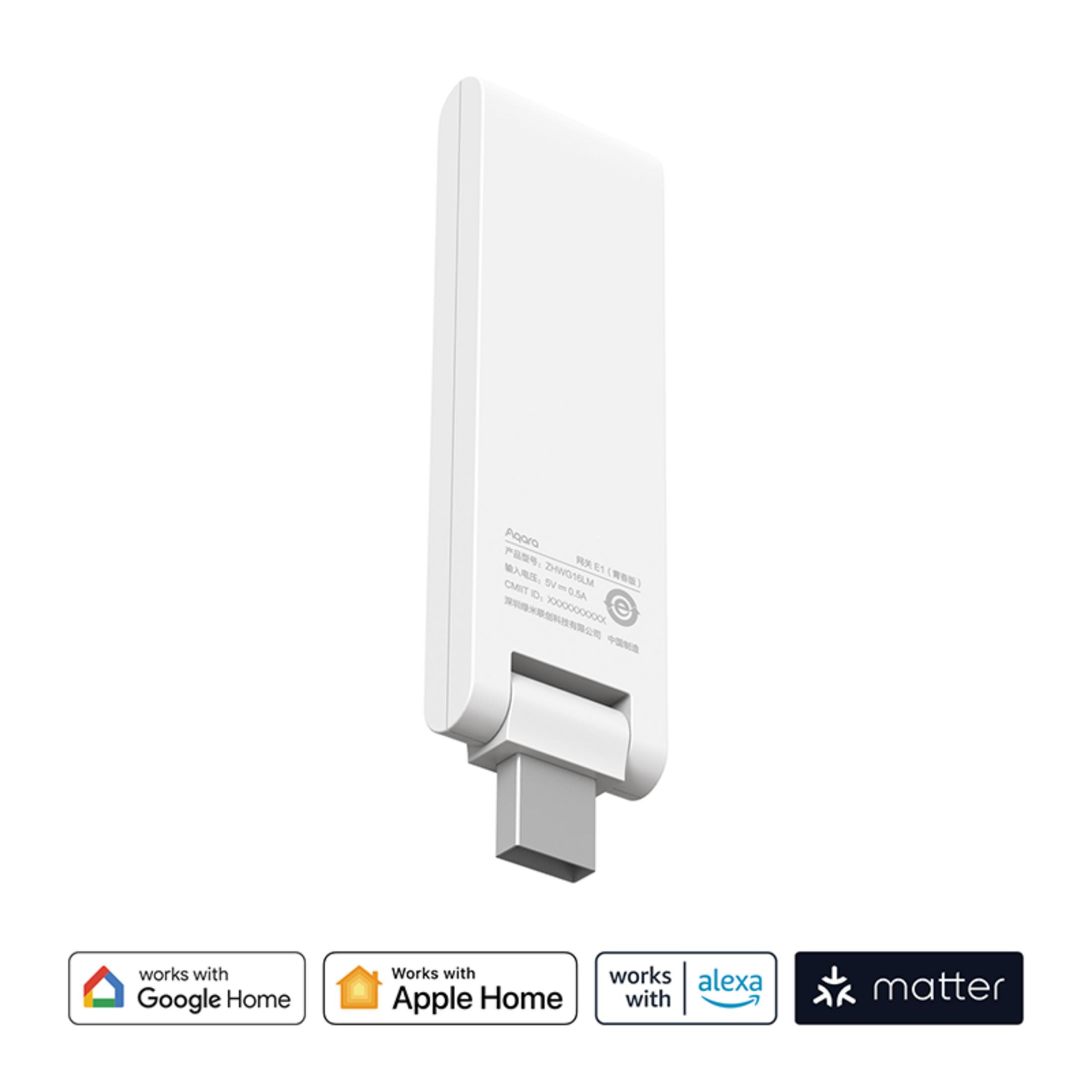 Hub blanco Agara E1 con conector USB-C, compatible con Google, Apple, Alexa, Matter.