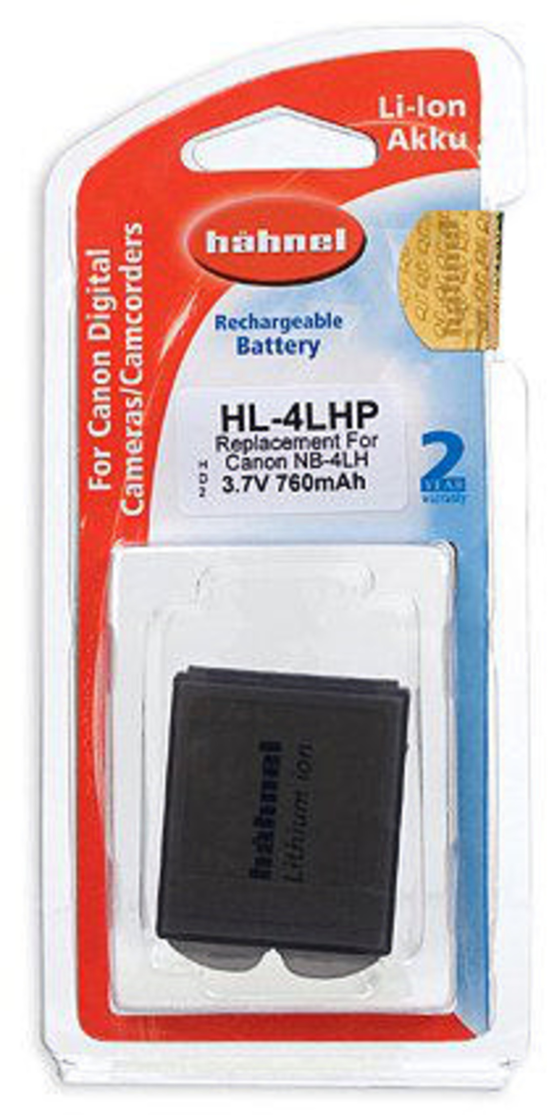 Hähnel Li-Ion Akku HL-4LHP für Canon Digitalkameras, 3,7V 760mAh.