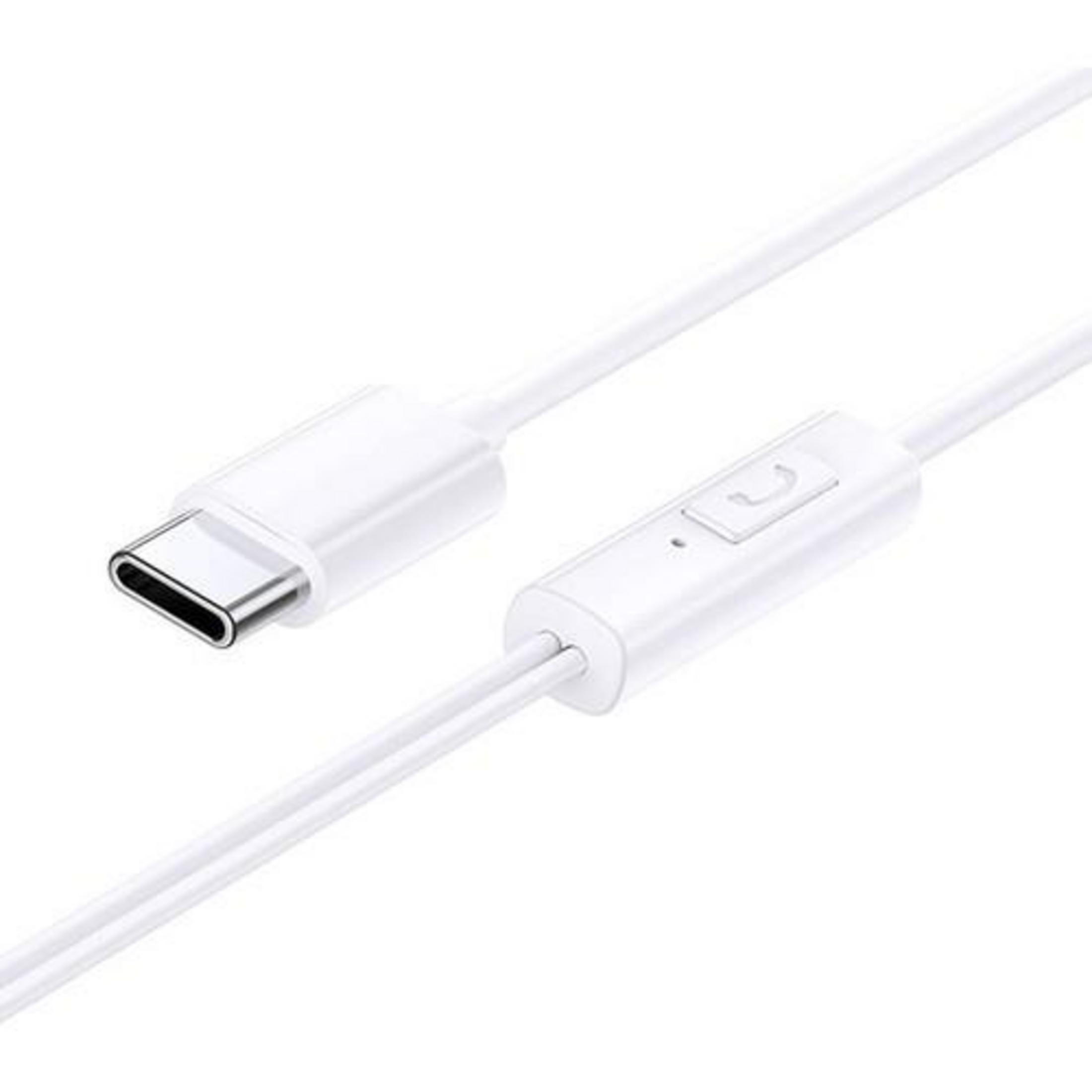 Biały kabel USB-C z pilotem i mikrofonem.