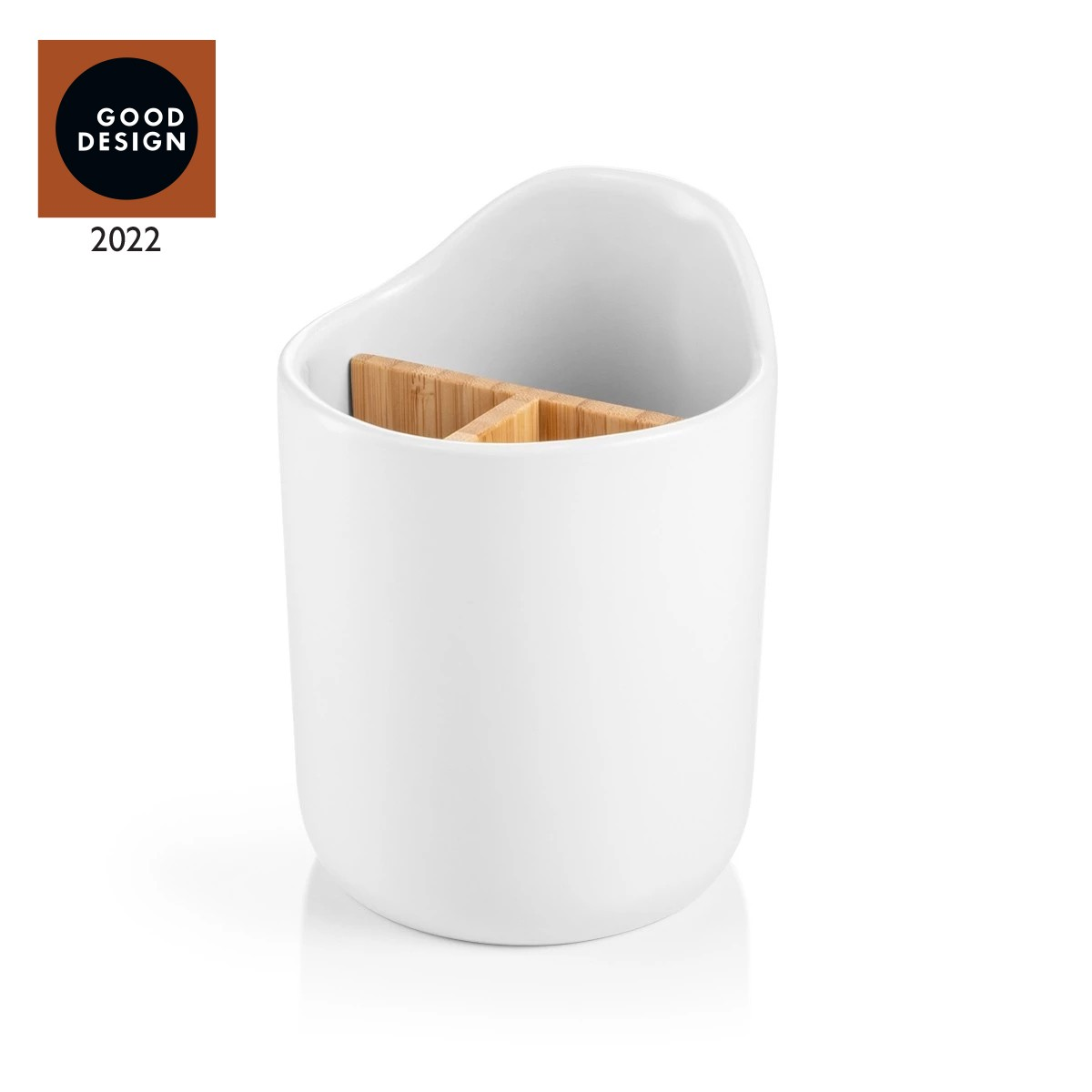 Ein weißer Behälter mit Holzeinsatz, GOOD DESIGN 2022.
