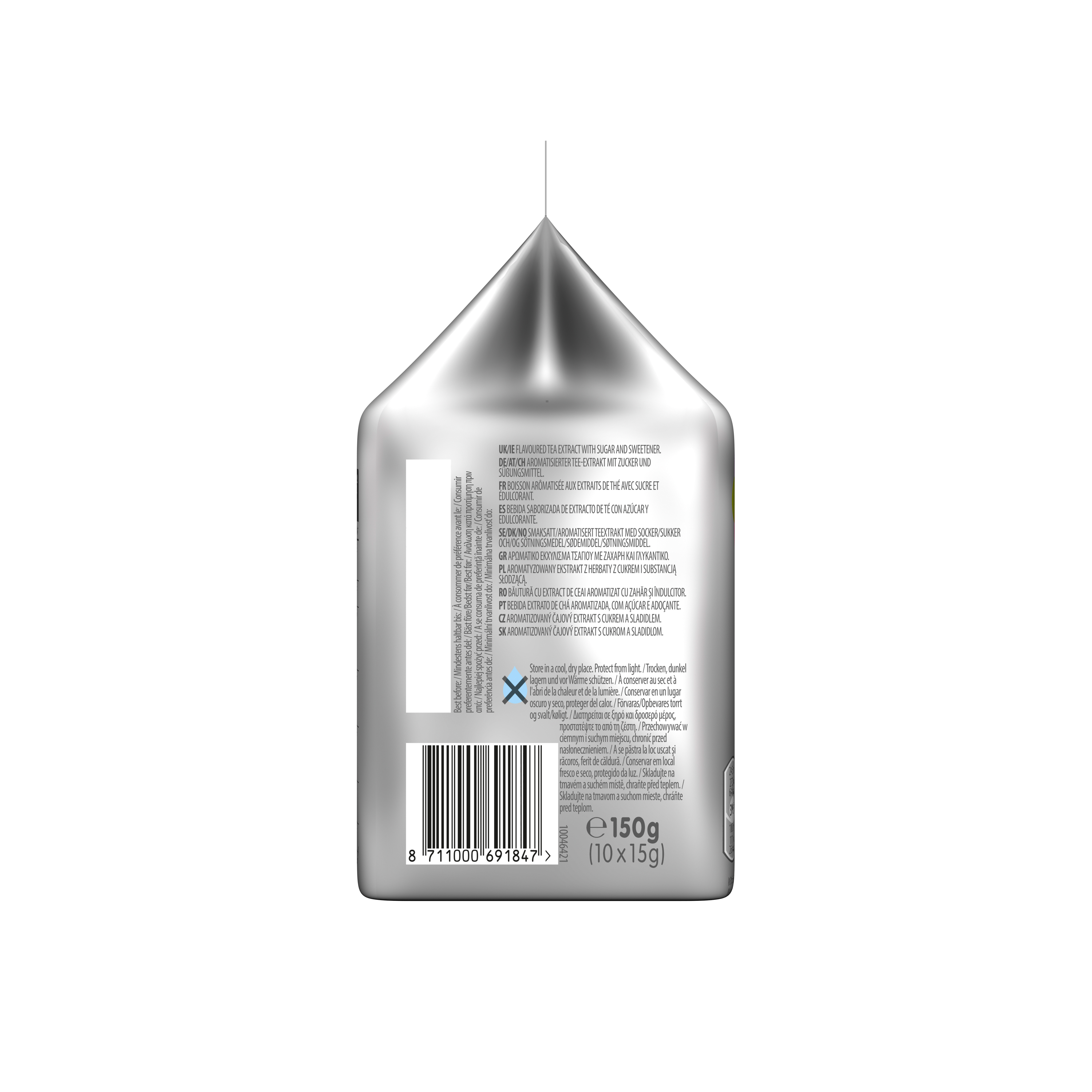 Eine Packung aromatisierter Teeextrakt mit Zucker und Süßstoff. 150g.