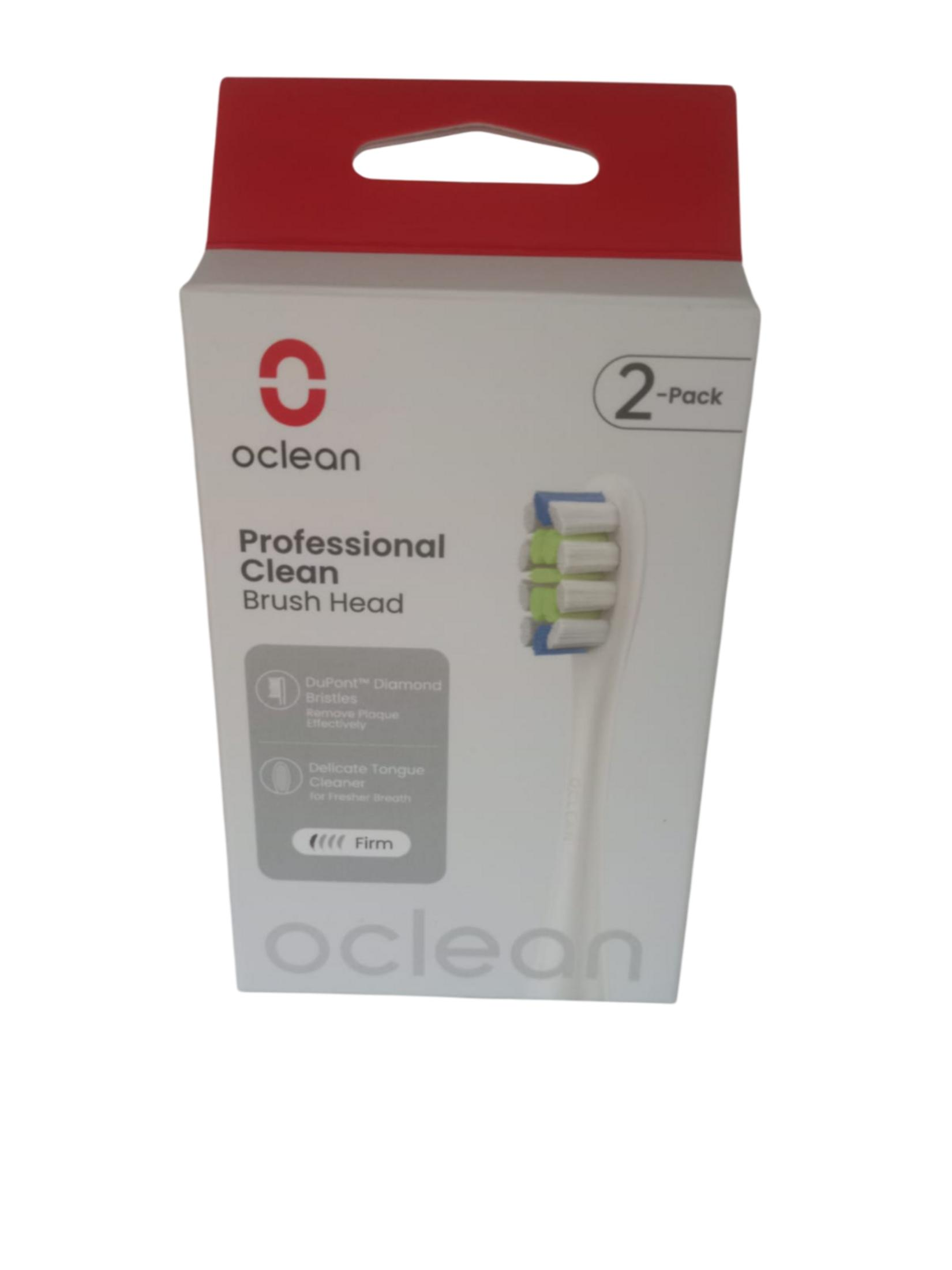 Oclean Professional Clean Zahnbürstenkopf 2er-Pack mit blauen und grünen Borsten.