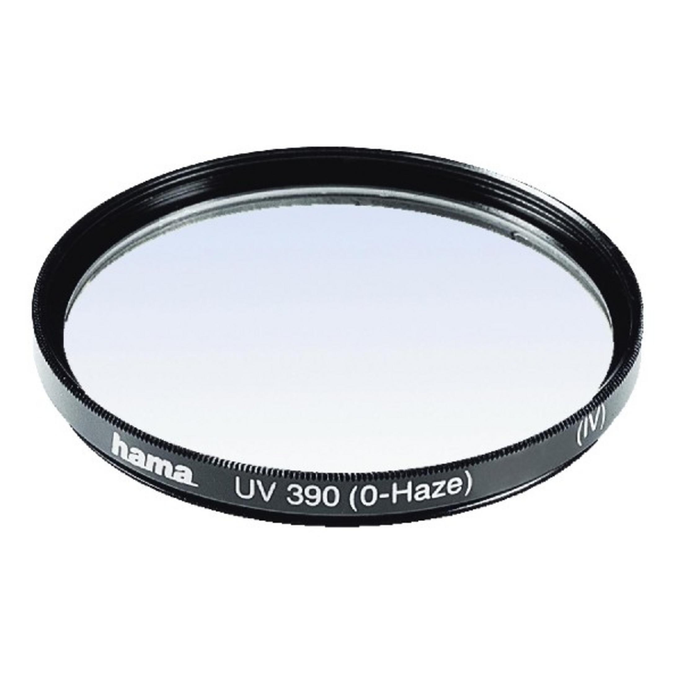 Ein Hama UV 390 (0-Haze) Objektivfilter mit schwarzem Rand.