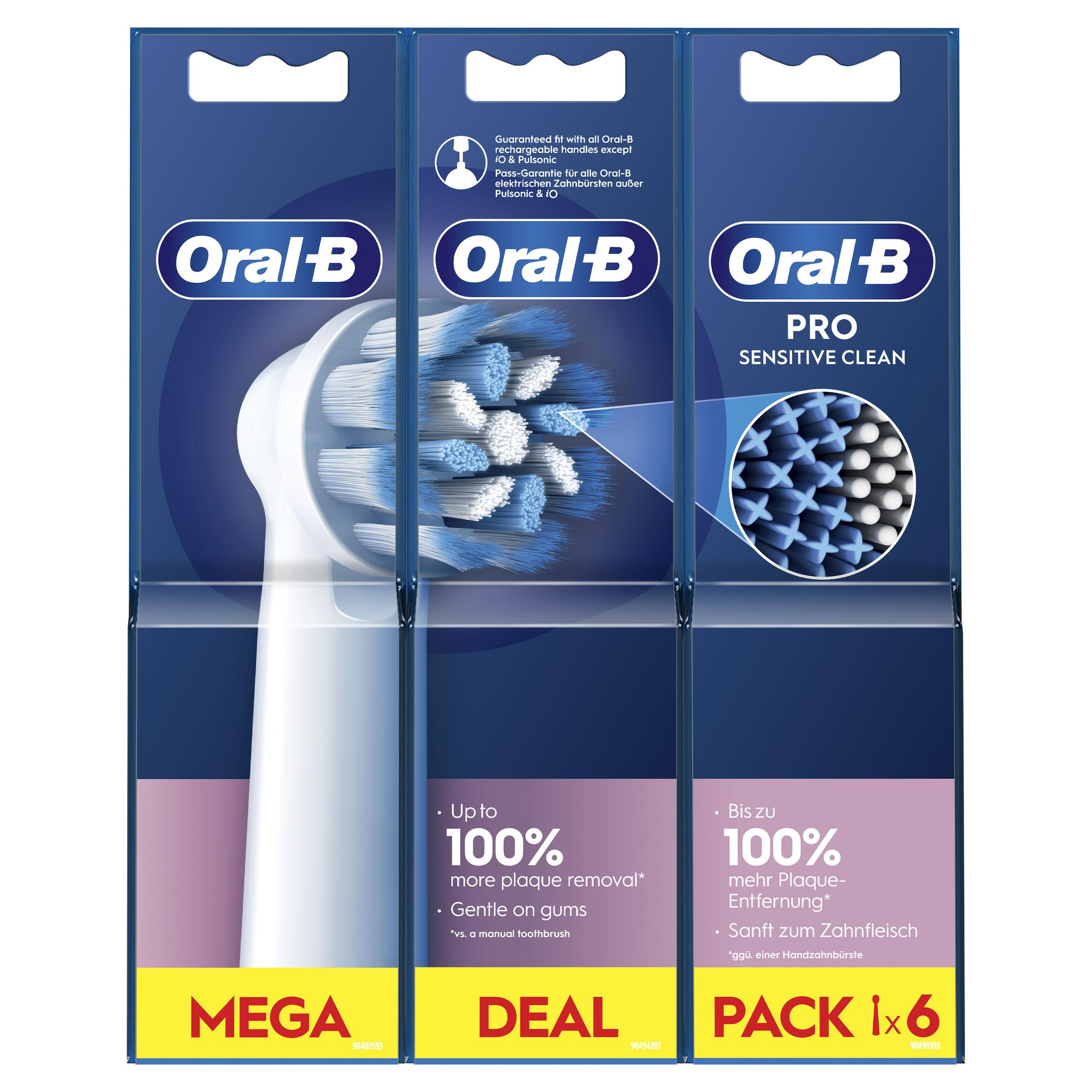 Confezione testine Oral-B con 3 varianti: MEGA, DEAL, PRO SENSITIVE CLEAN.