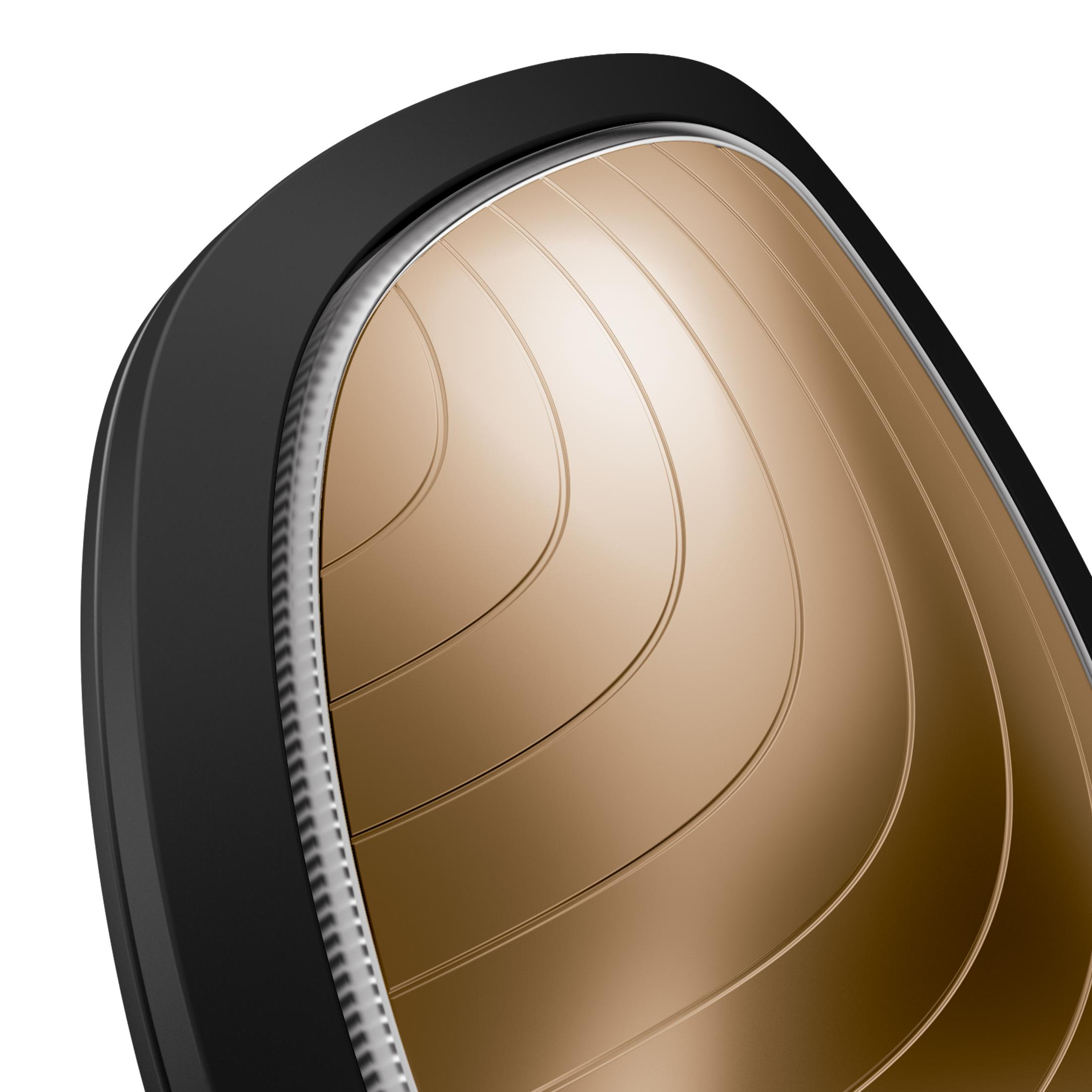 Sezione trasversale di un nucleo color bronzo con scanalature concentriche, circondato da un bordo nero.