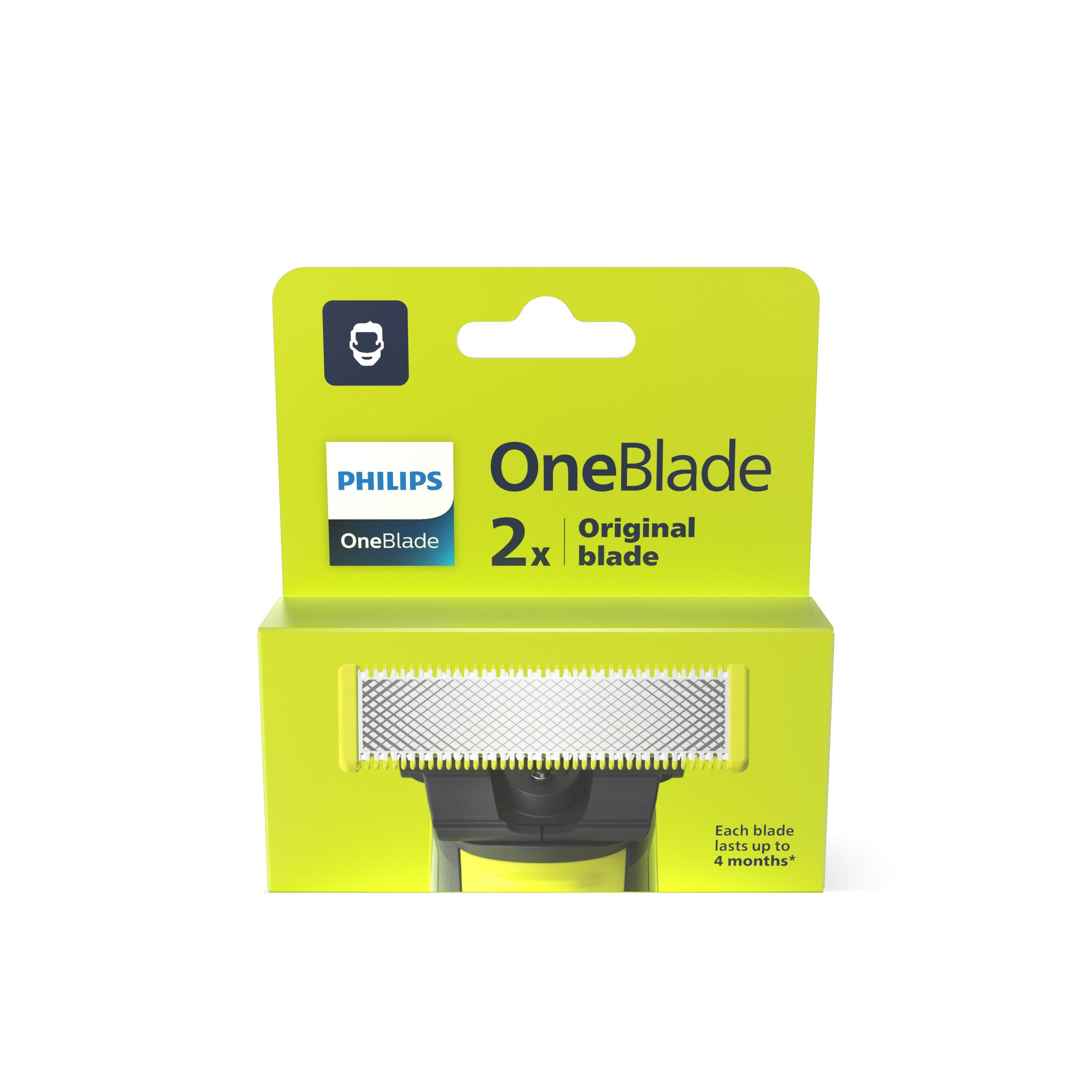 Confezione per 2 lame originali Philips OneBlade. Giallo con accenti blu.