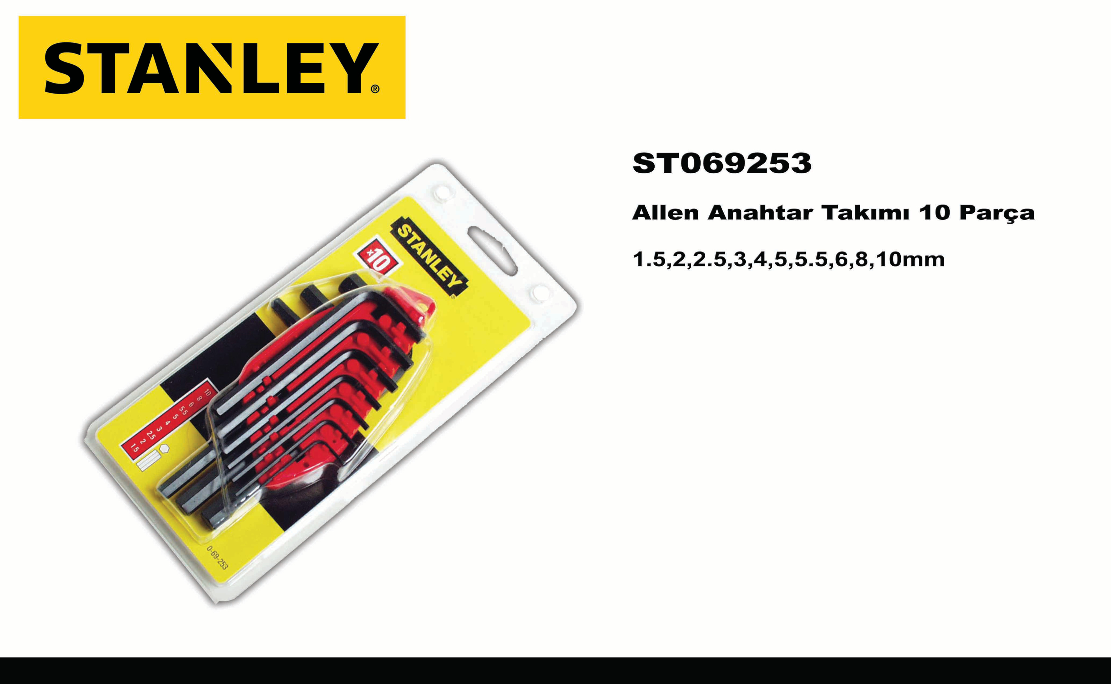 Stanley 10 parçalı Allen anahtar seti, kırmızı ve siyah.