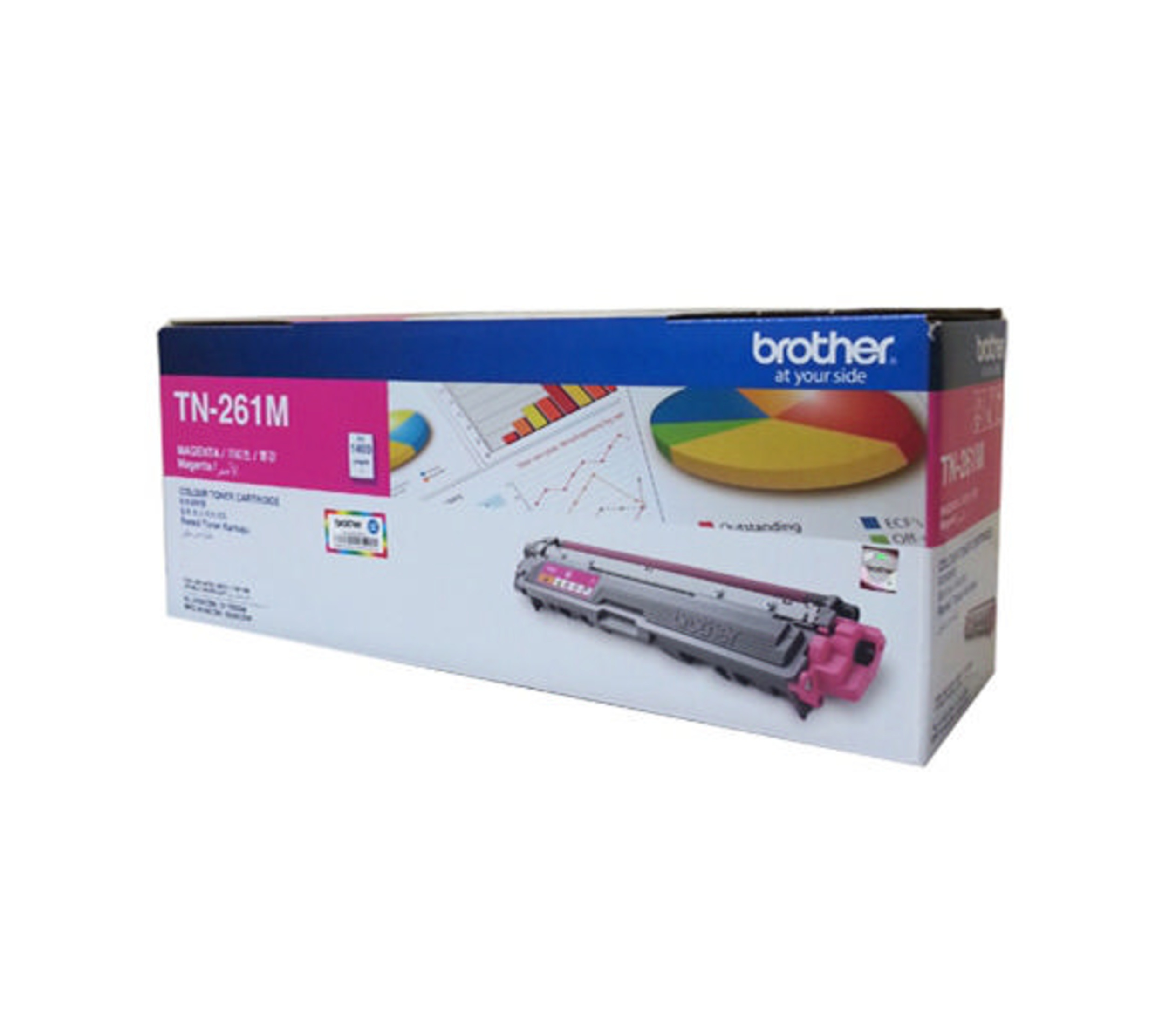 Grafikli kutusunda Brother TN-261M Magenta toner kartuşu.