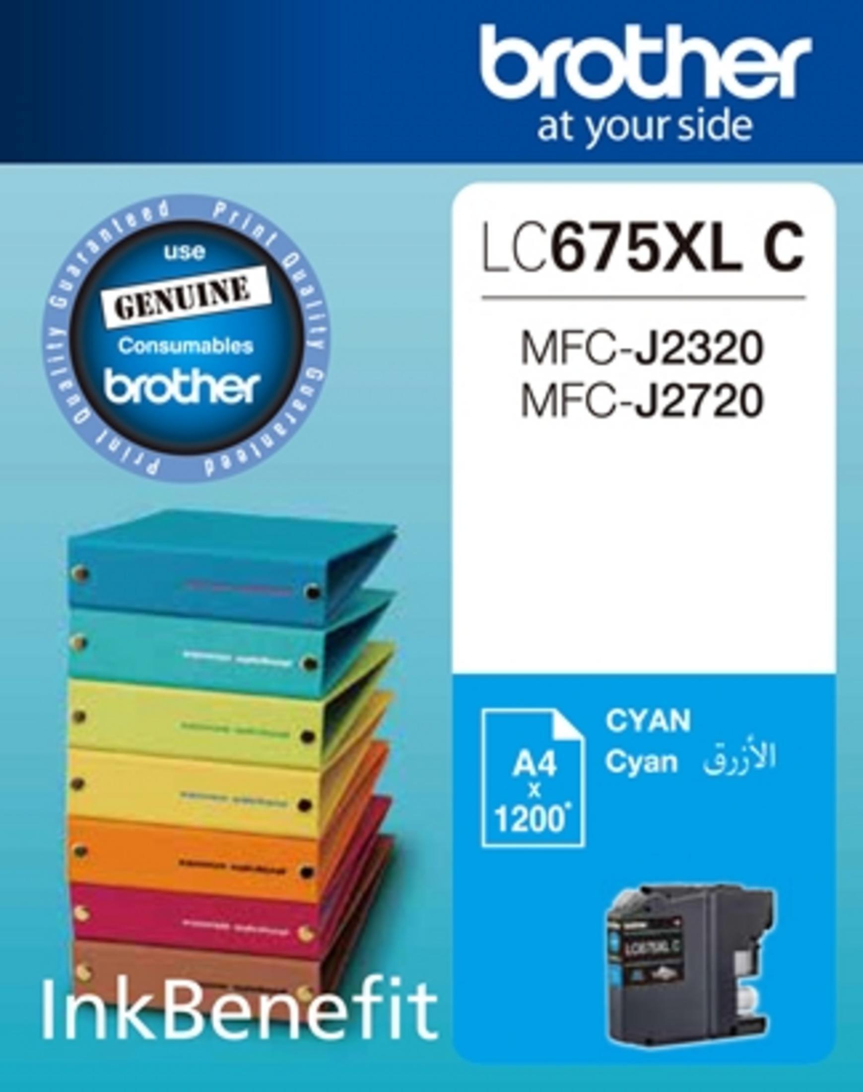 Brother LC675XL C Cyan mürekkep kartuşu, A4 x 1200dpi. Renkli klasör yığını.